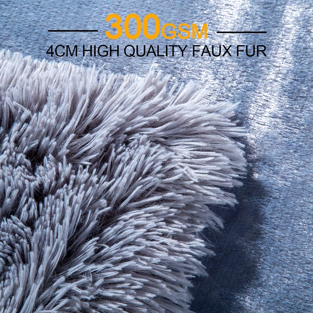 YUSOKI Long Faux Fur Throw Blanket for Sofa Couch,2 Layers,2.1lb,All Ages,Home Decoration, (Grey,50" x 60")
