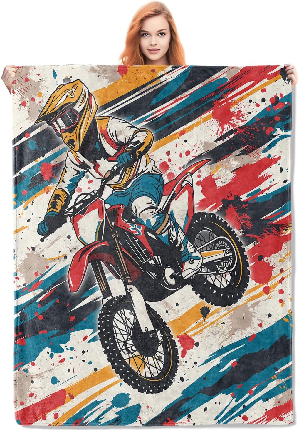 Dirt Bike Throw Blanket Gifts for Adults Men Kids Soft Warm Lightweight Cozy Motocross Sports Theme Throw Blankets for Bed Living Room Sofa Travel Home Decor 50"x60"