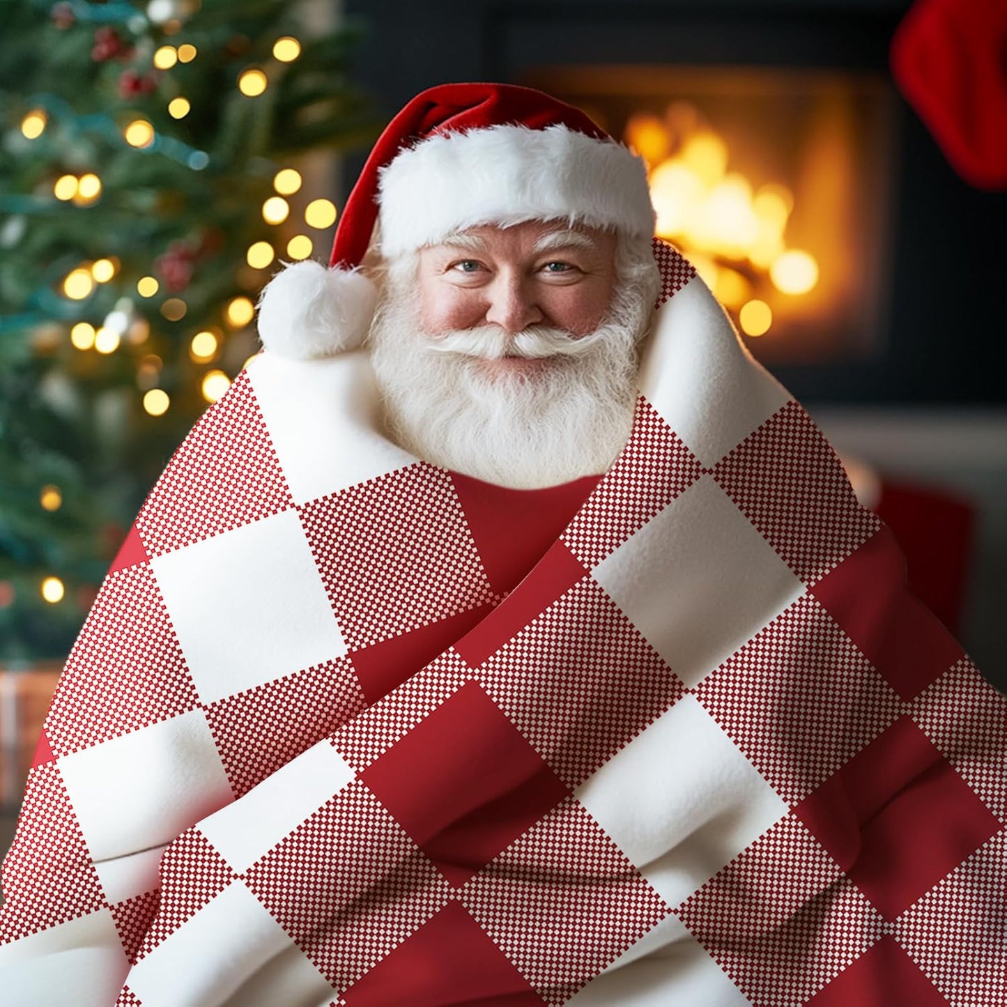 Christmas Red White Buffalo Plaid Check Flannel Throw Blanket, Xmas Birthday Gifts for Kids Men Women, Winter Holiday Soft Blankets for Bedding Sofa 50 x 60 Inches