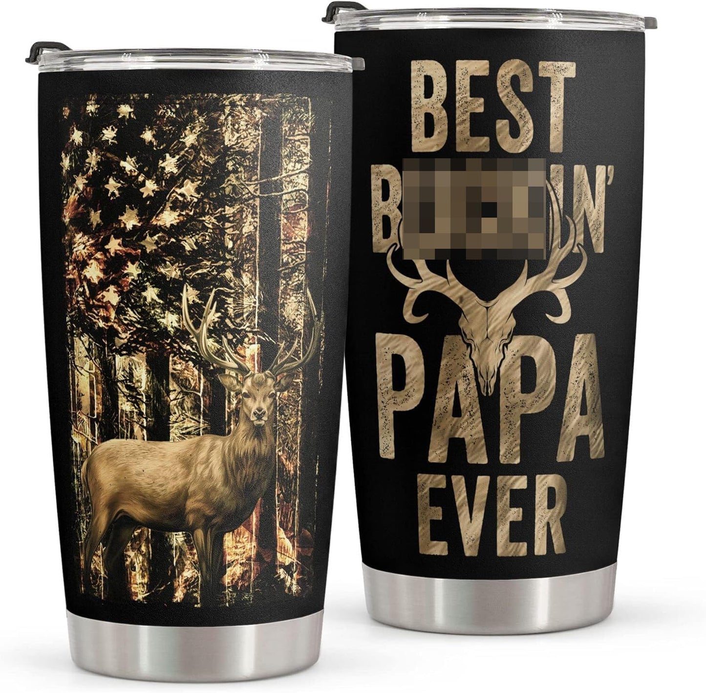 Macorner Hunting Stainless Steel Tumbler 20oz - Best Papa Ever - Gift for Men, Dad, Husband - Father's Day & Birthday Present from Daughter Son - for Hunters