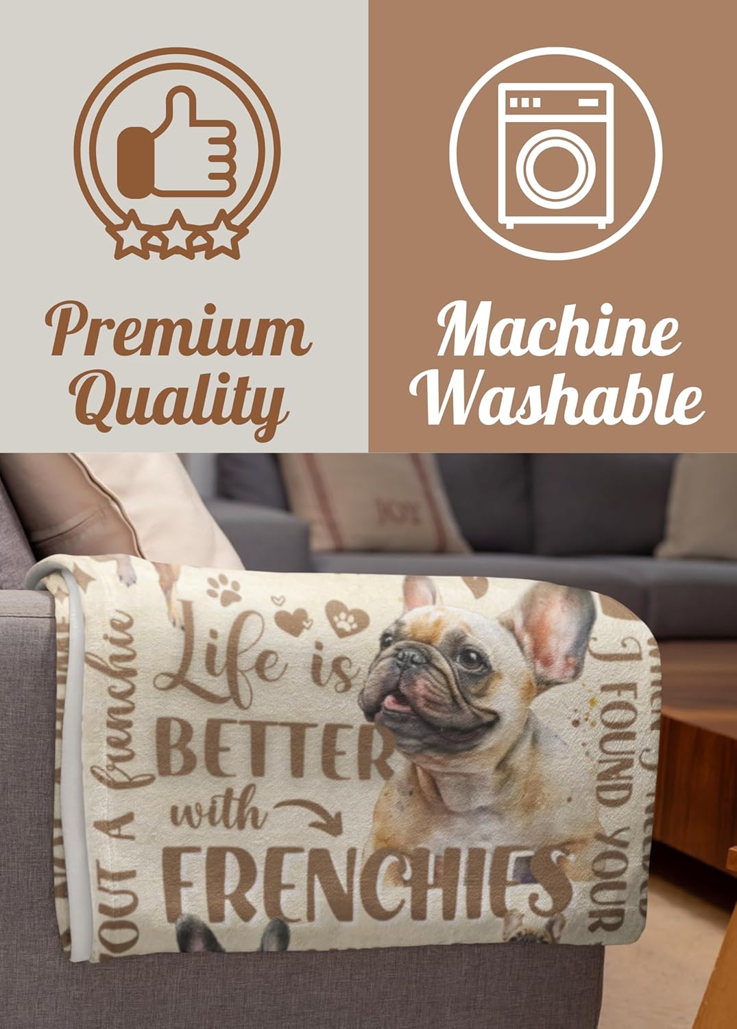 French Bulldog Gifts, Frenchie Gifts for Women, Super Soft Skin Friendly Flannel Blanket 50 x 65 inch