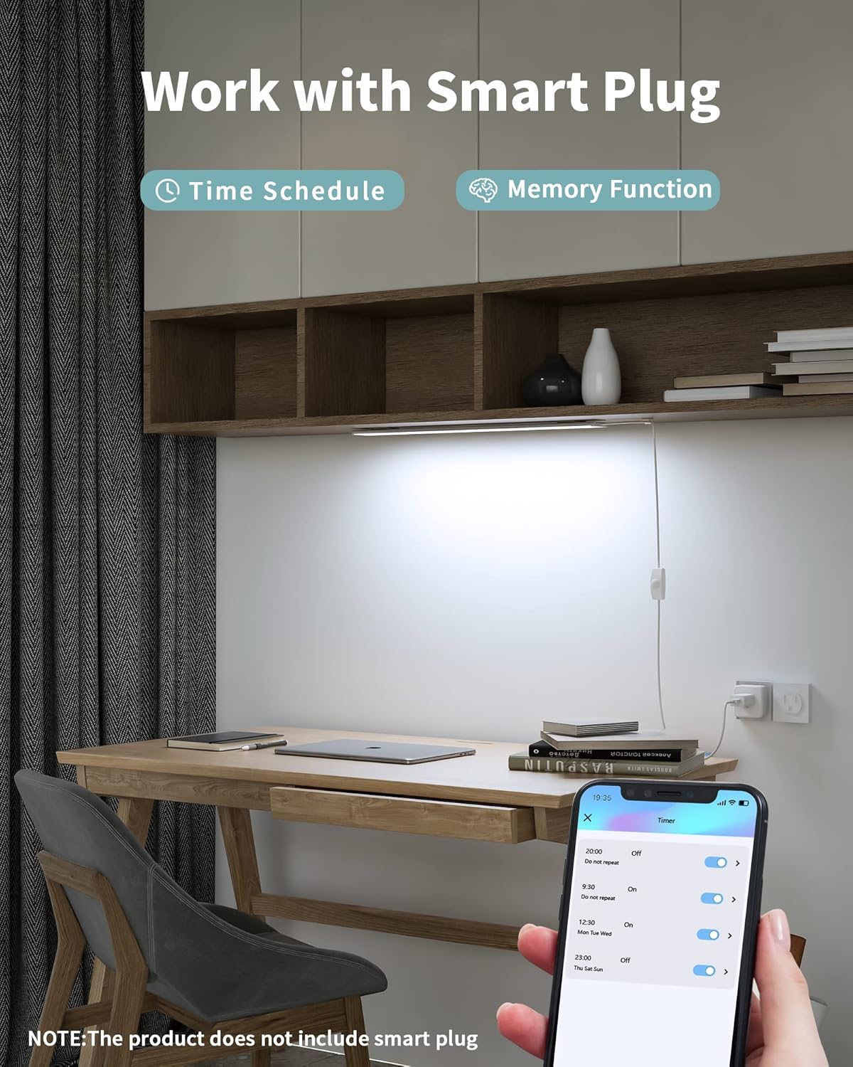 ASOKO Under Cabinet Light, Upgrade 16inch LED Closet Light with Dimmable 6000K Cool White and Memory Function, Plug-in Under Counter Lights for Kitchen/Desk/Shelf/Workbench/Display Case/Room