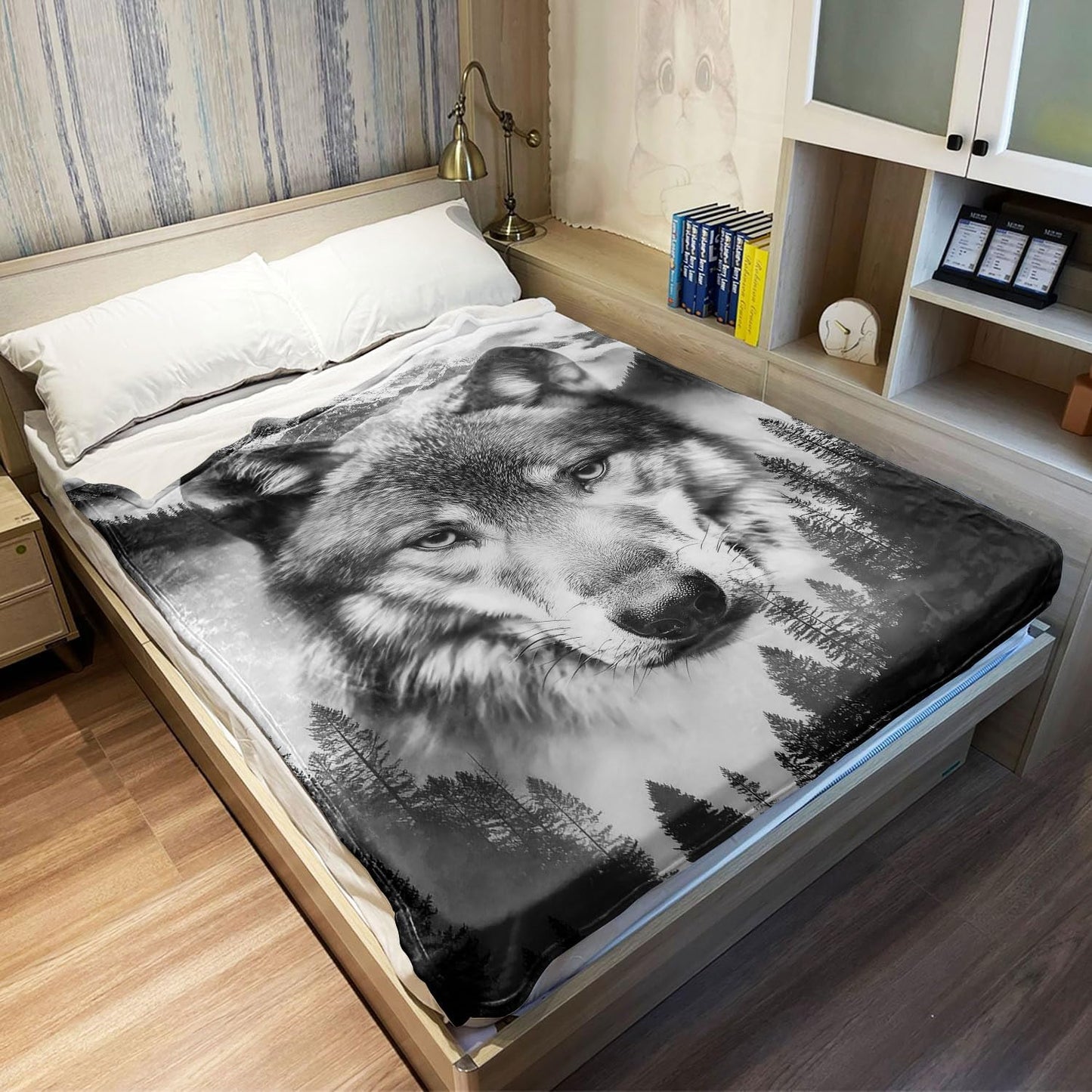 Wolf Fleece Blanket for Wolf Lovers 60" x 80" Mountain Nature Throw Blanket Cozy Soft Warm Gifts for Adult Teen