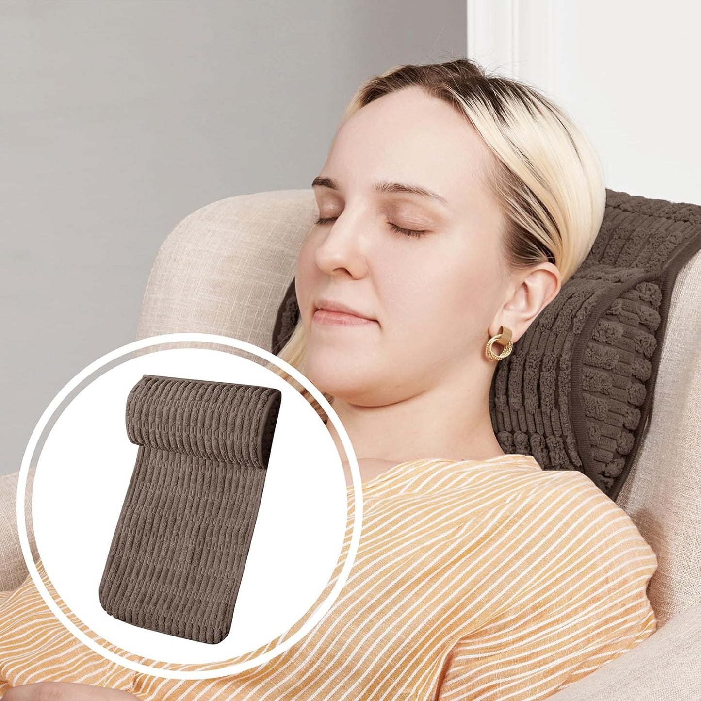 WdFour Headrest Memory Foam Pillow, Support Cushions for Neck, Back or Leg for Sofas, Recliners, Office Chairs, Massage Chairs for Neck Pain Relief and Cervical Support. (Brown, 13" Wx5.5 Lx3 D, 1PC)