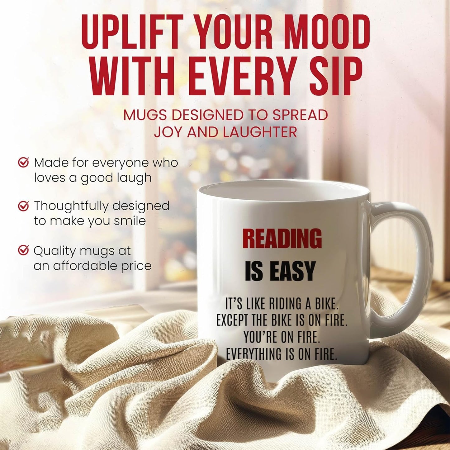 Reading Is Easy Mug - Bookworm Coffee Cup - Literature Lover Funny Gift From Friends - Reader Tea Mugs - Storytelling Cups - 11 Oz Ceramic Gifts For Bibliophiles, Birthday, Him, Her, Christmas, Book