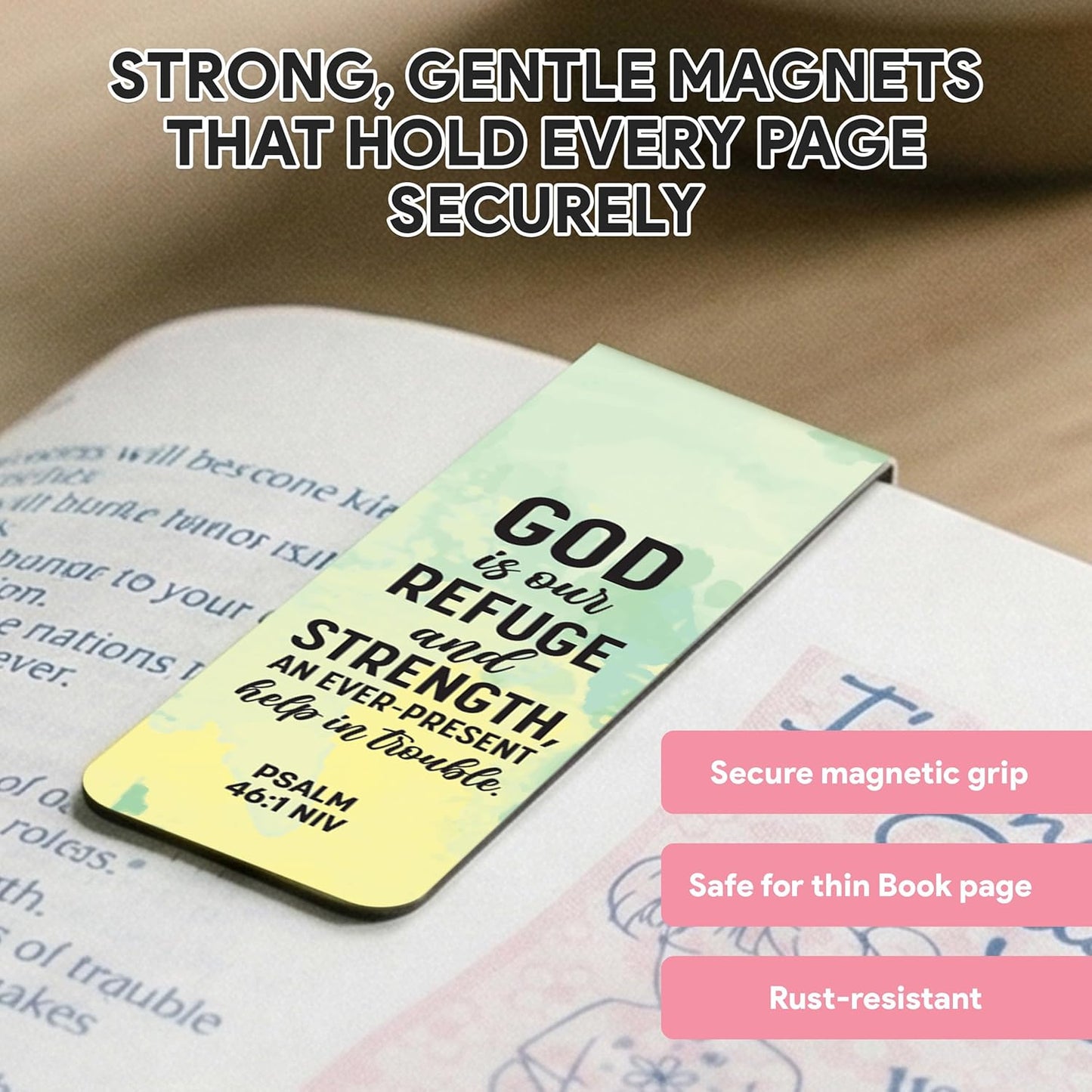 Decorably 8 Pack 0.8x2.3in Bible Verse Christian Magnetic Bookmarks for Women or Men, 8 Watercolor Motivational Designs Prayer Page Clips for Women & Men - Study, Devotional, Journaling, Reading, Gift