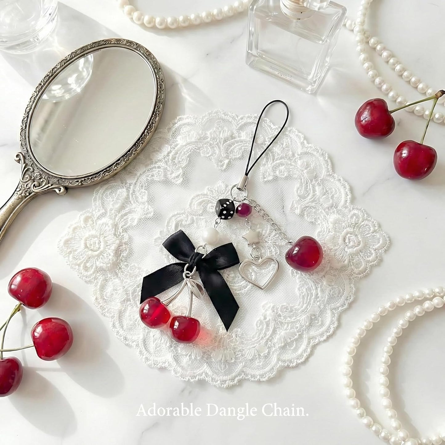 Phone Charms Strap Cute Cherry CellPhone Straps Aesthetic Pink Red Black BlueCherry Phone Chain for Camera Keychain Bag Pendant Decor Gift