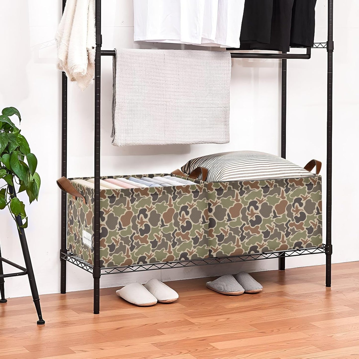 Duck Hunter Camouflage Storage Bins Hunting Camo Collapsible Storage Basket Box with Handles Organizer for Clothes Shelves Closet Cabinet Home Office, 1PC