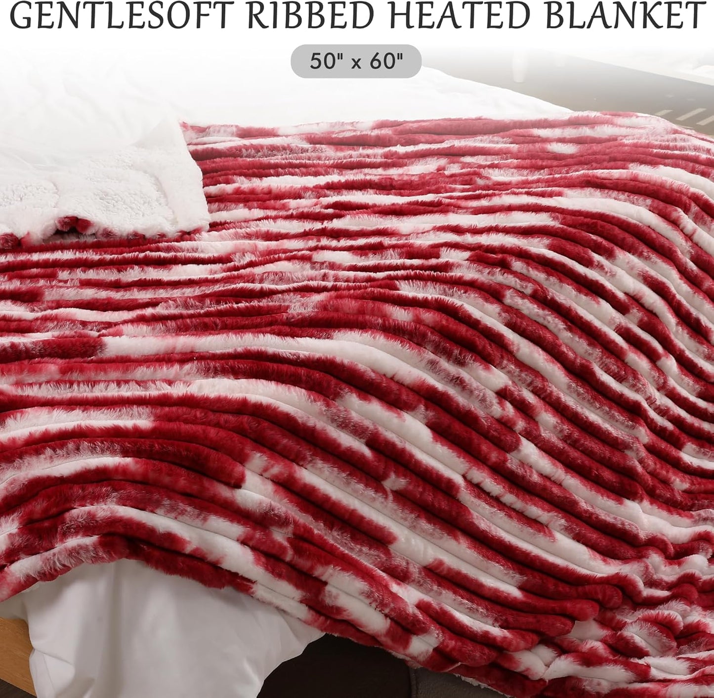 Electric Blanket Heated Throw Blanket, Super Soft Flannel & Sherpa Electric Throw Blanket with 6 Fast Heating Levels, 4 Hours Auto Off & OverHeat Protection, Machine Washable, 50'' X 60'', Red