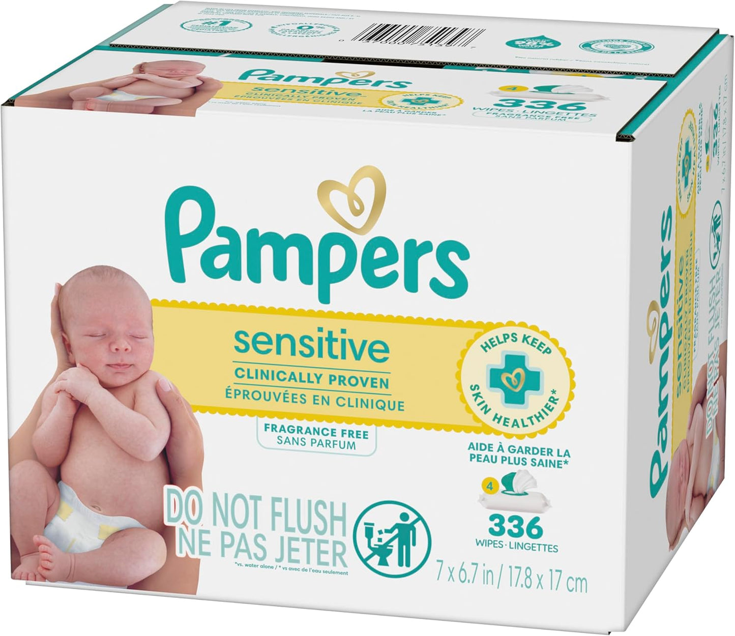 Pampers Baby Wipes Sensitive, Water Based Hypoallergenic and Unscented 504 Total (6 Flip-Top Packs)
