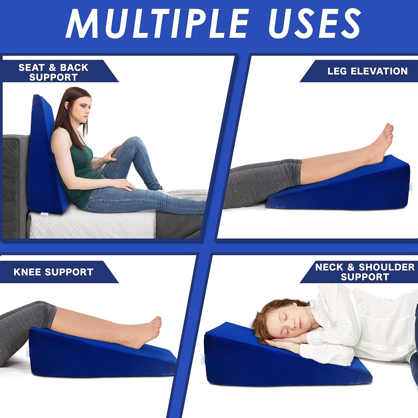 Bed Wedge Elevator for Acid Reflux, Sleeping, Posture Control, Surgery Recovery, 7.5 inch Lift. Polyester Cover. Foam Wedge Pillow for Sleeping, Triangle Pillow Wedge, Incline Maternity Pregnancy