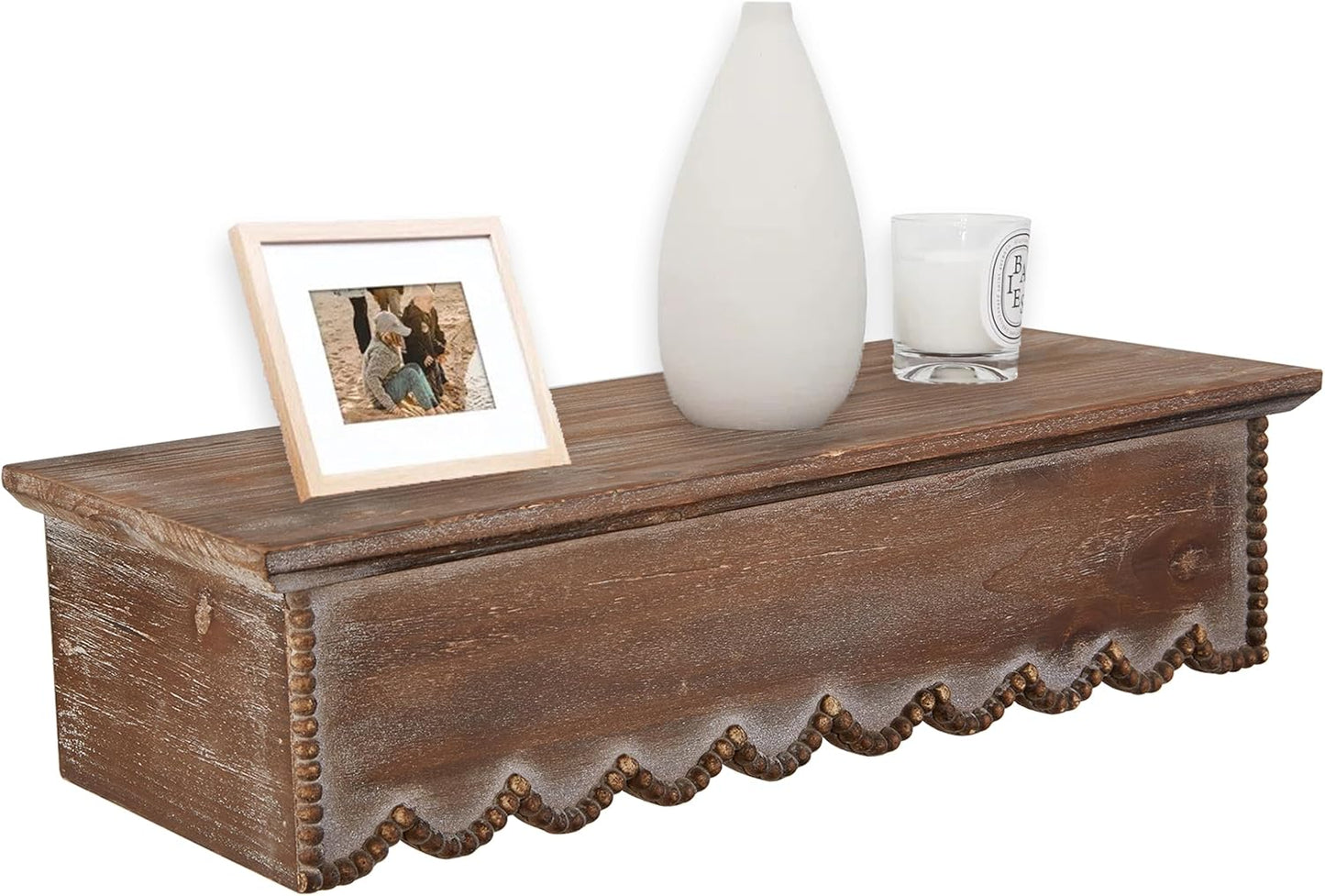 SOFE Wood Scalloped Decorative Wall Shelf, Bedroom Bathroom Kitchen Shelving Wall Mounted Heavy Duty, Farmhouse Floating Storage Shelves Small Hanging Shelves Display Book Picture Ledge Shelf
