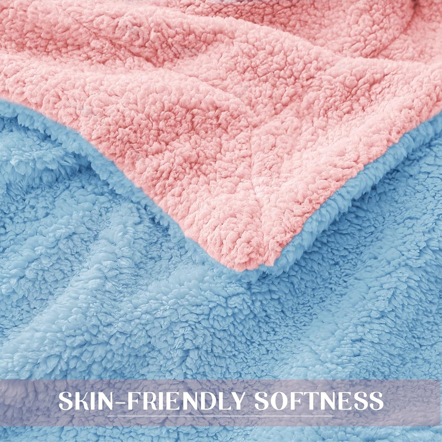 Exclusivo Mezcla Reversible Sherpa Throw Blanket for Couch, Thick and Warm Fleece Blankets for Winter, Soft Plush Fluffy, 50x60 Inches, Blue/Light Pink