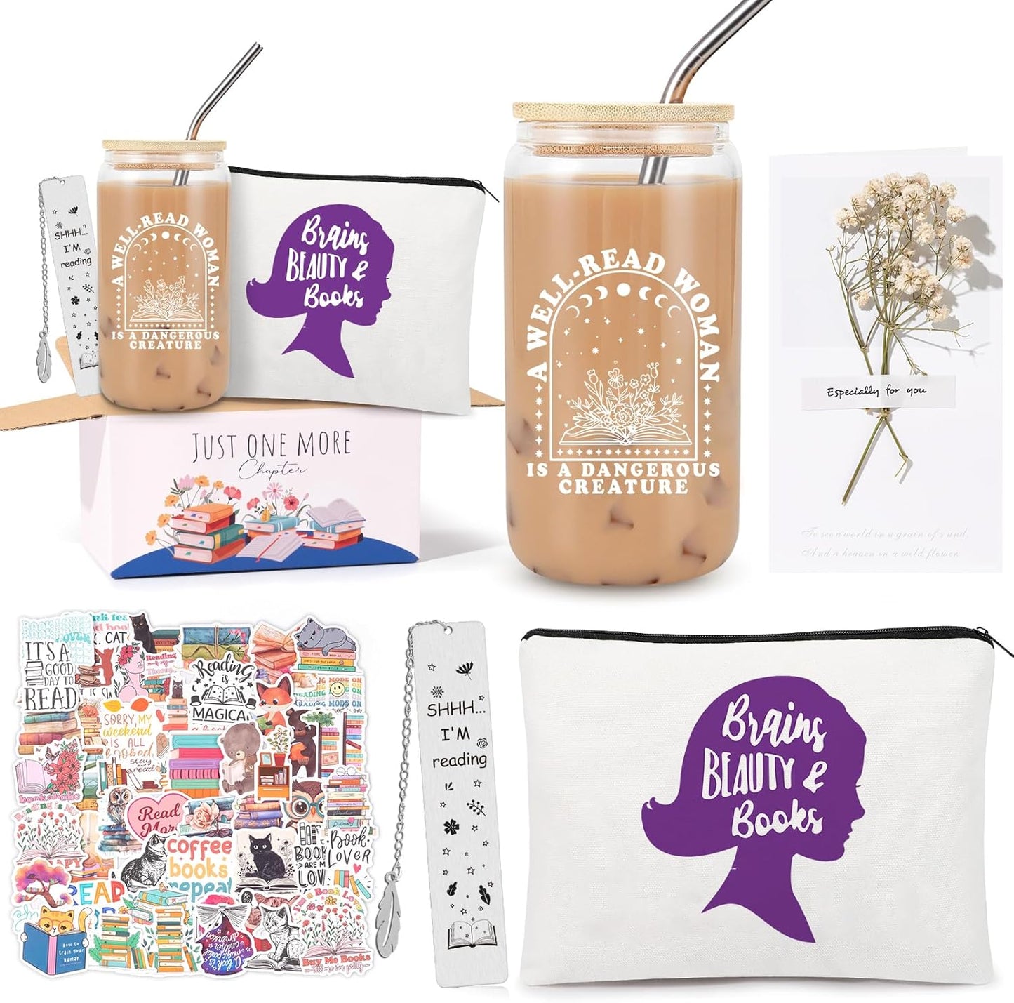 Book Lovers Gifts for Women, Bookish Gifts for Readers, Gift for Book Lovers Women, Gift for Readers, BookClub, Librarian, Bookworm, Reading Accessories, with 16oz Glass Cup, #7