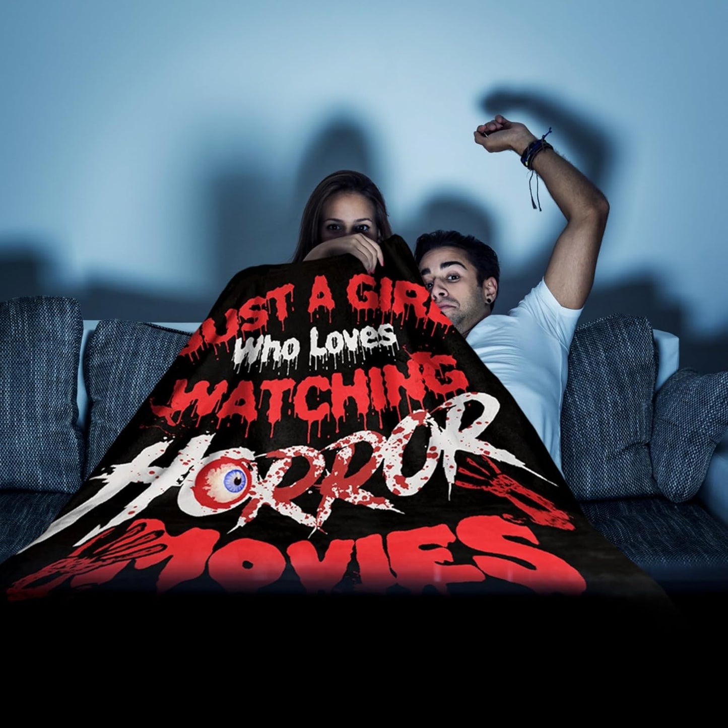 Horror Blanket Just Girl Who Loves Watching Horror Movies Blankets, for Girl, Lightweight Plush Flannel Throw for Girls Bed, Unique Birthday Gifts for Her,60 in x 50 in for Girls Teens