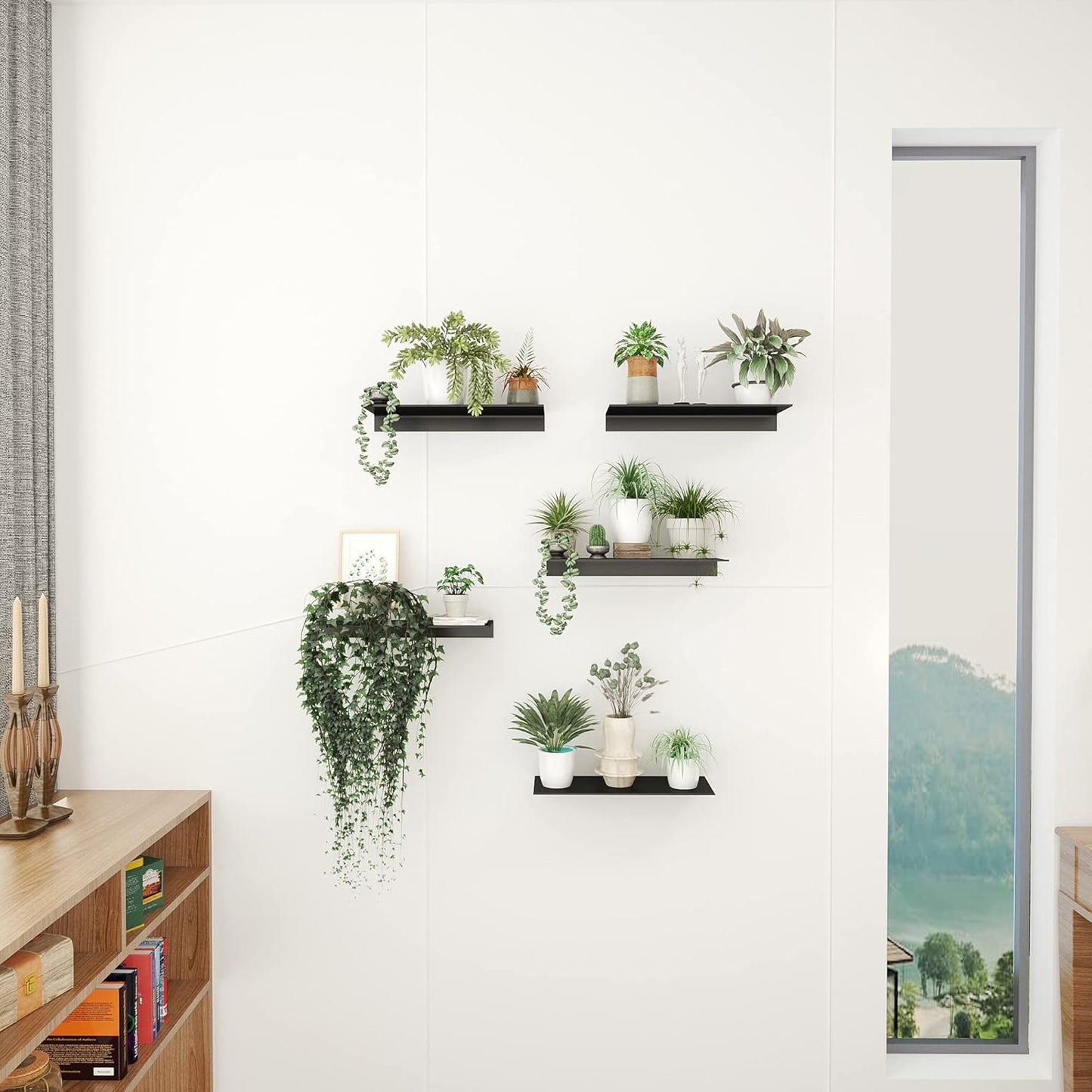 Modern Floating Shelf Wall Mounted Heavy Duty for Living Room Bedroom Bathroom, 16 Inch, Black, 2 Pack