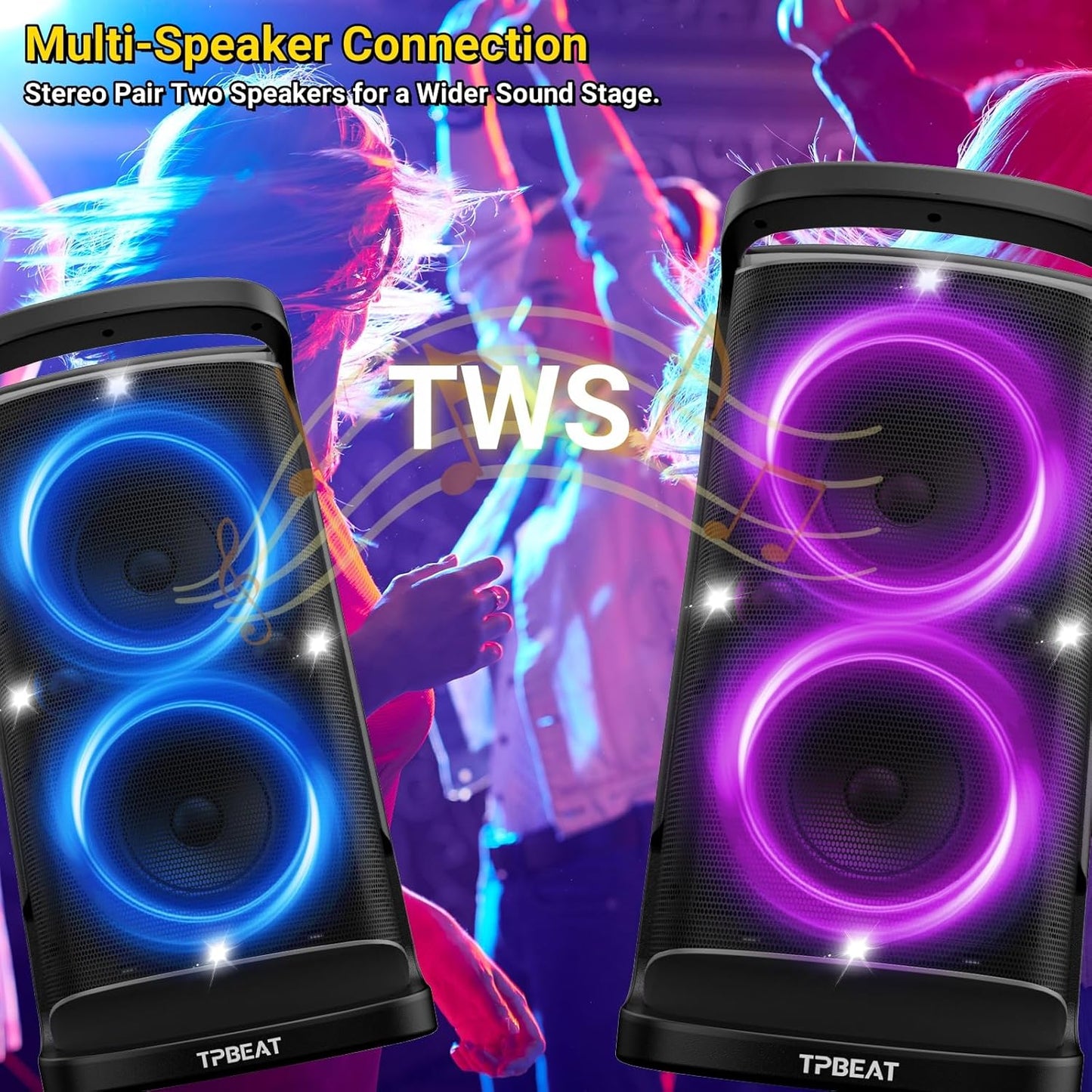Portable Bluetooth Speaker: 160W Peak Powerful Loud Sound Deep Bass Wireless Boombox Large Subwoofer 15 Hours Battery Life Fast Charging with Led Light Show for Party Outdoor Camping Backyard