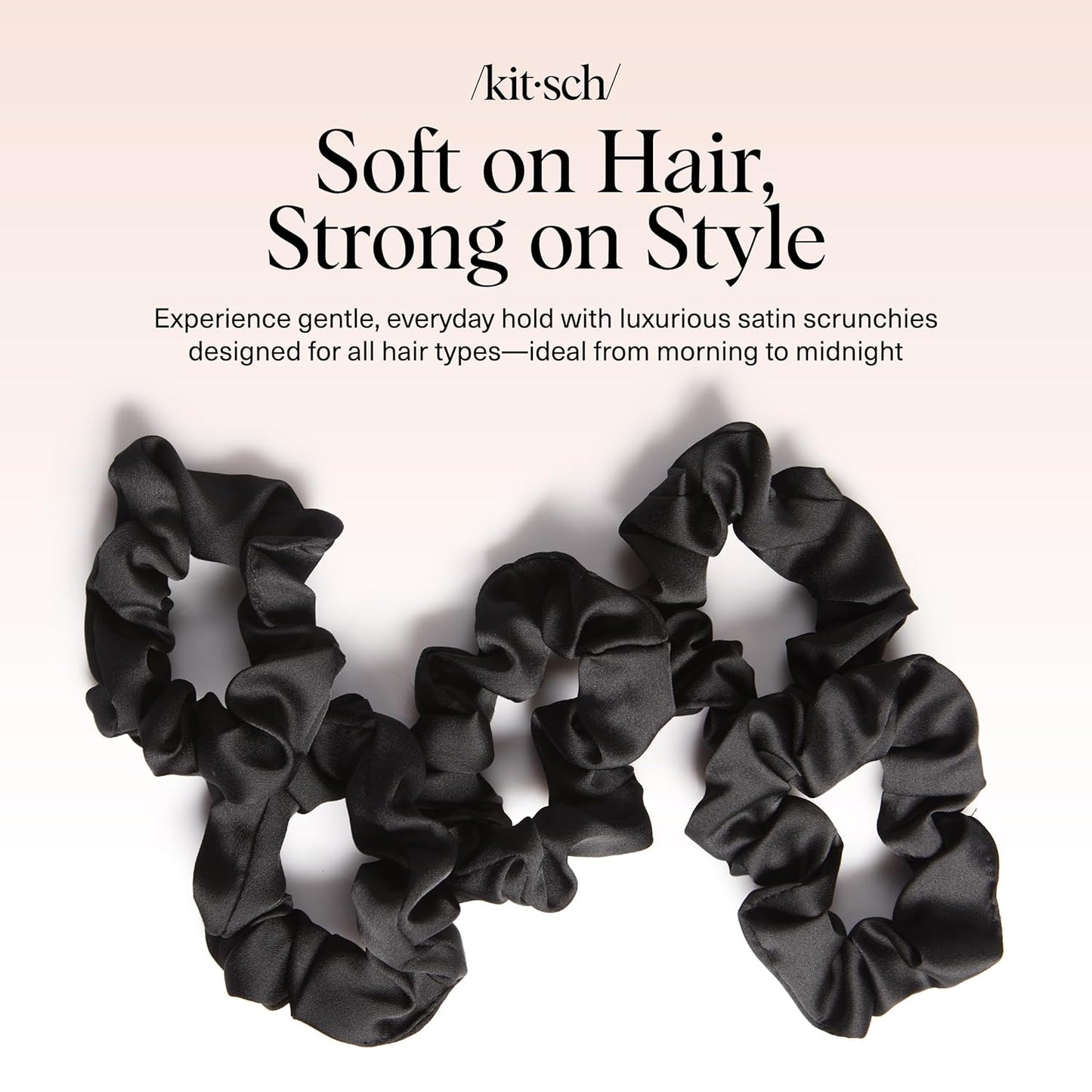 Kitsch Satin Scrunchies for Women - No Crease, Frizz Control | Softer Than Silk Scrunchies Gentle On Hair Scrunchies for All Hair Types | Stylish Hair Accessories College Essentials - Black, 5pcs