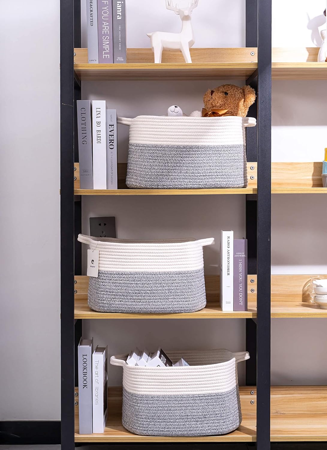 Medium and Large Woven Basket//With Handle, Used for Toys and Fabric Storage Basket used for Storing xl Storage Box, Decorative Storage Box Room 2pack (14L*10W*8.6H Silver Gray, 14Lx10Wx8.6H)