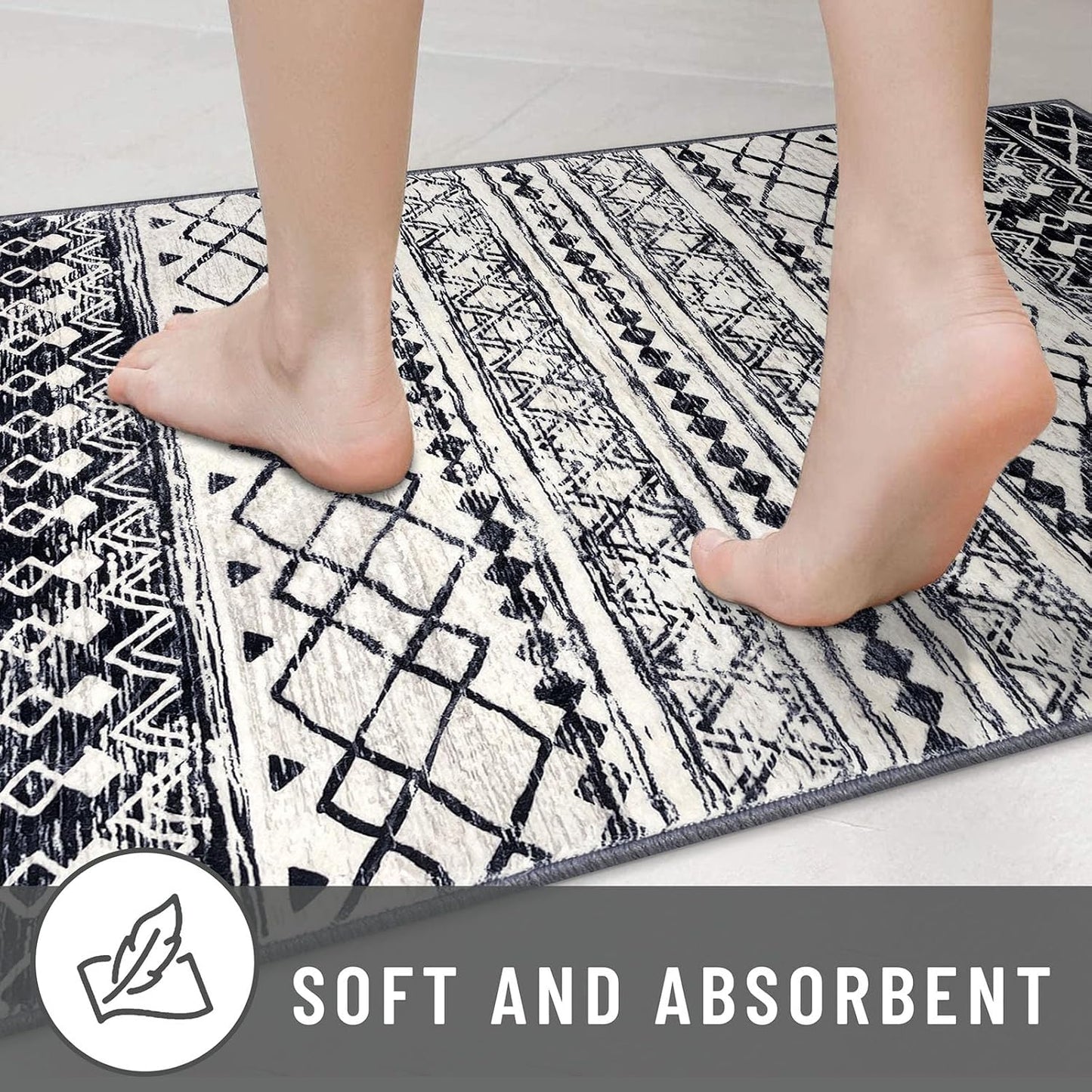 KUTA 2x6 Non-Slip Washable Runners for Hallways,Black Navy Blue Moroccan Boho Distressed Geometric Vintage Kitchen Runner, Ultra Soft Floor Mat for Entryway, Bathroom, Laundry, Living Room, Bedroom