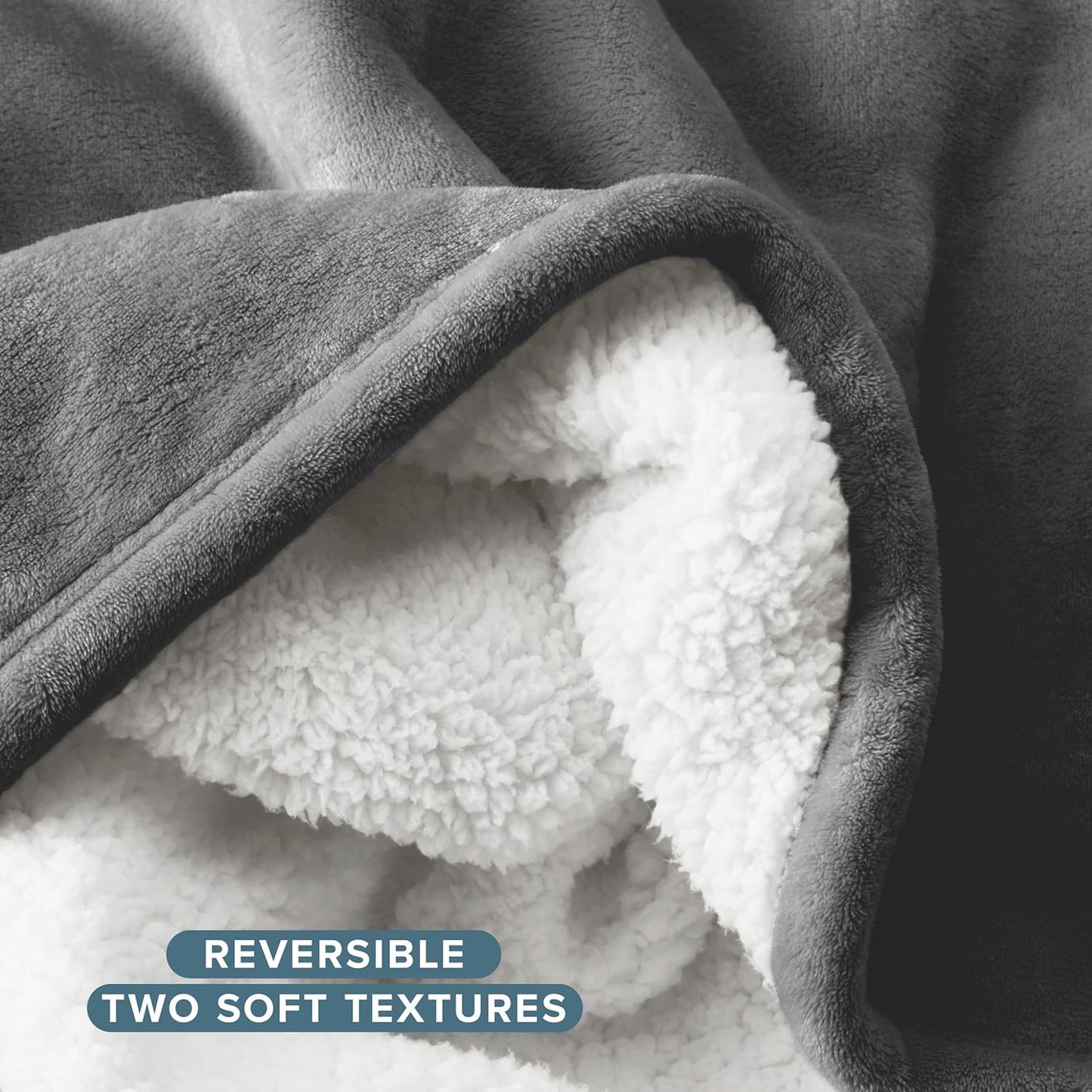 Bare Home Sherpa Fleece Blanket - Throw/Travel Size - Blanket for Bed, Sofa, and Couch - Warm & Lightweight - Fluffy & Soft - Reversible (Throw/Travel, Grey)