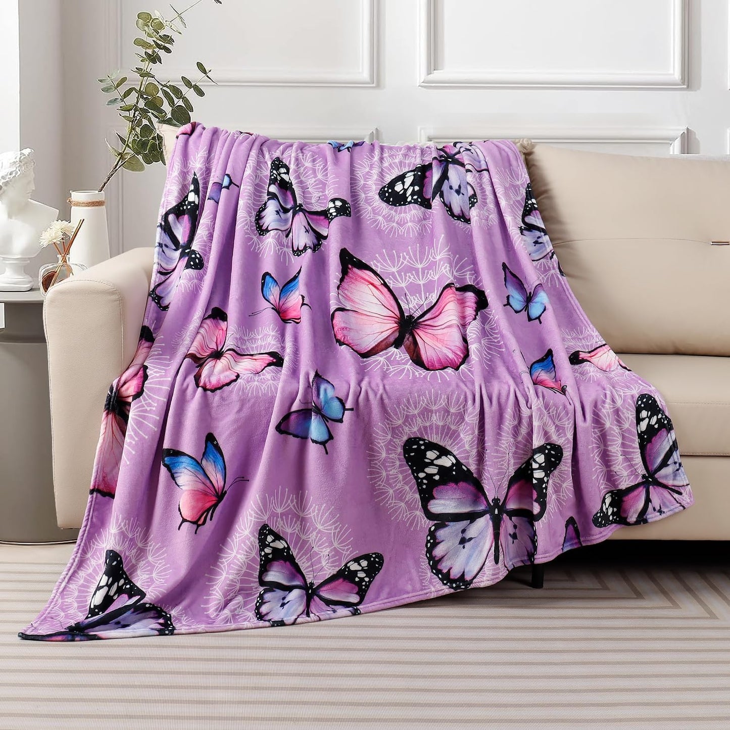 Butterfly Blanket Purple Butterfly Throw Blanket Ultra Soft Cozy Flannel Throw Blanket Lightweight Fuzzy Plush Blankets for Couch Sofa Bed Travel Home Decor 50×60 in