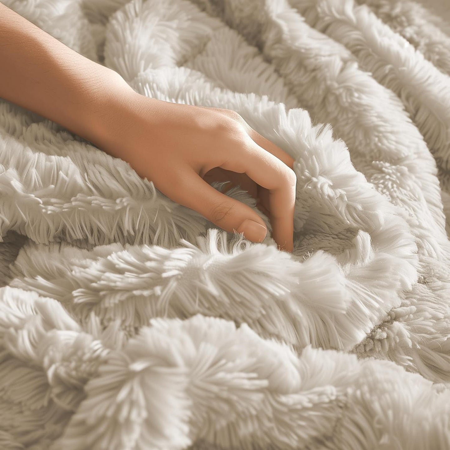 Hyde Lane Fluffy Cute Throw Blankets for Couch Sofa, 2 Way Reversible Ultra Soft Long Faux Fur, Shaggy Cozy Fuzzy Blanket Beige/Khaki, 60x80