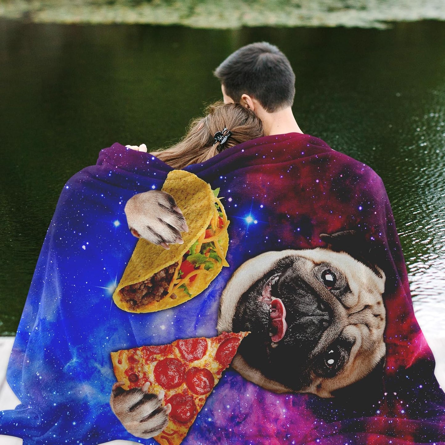 Cute Galaxy Pug Blanket Cartoon Throw Blanket, Kids Plush Fleece Blanket Super Cozy Soft Flannel Blanket Decorative Fuzzy Throws for Sofa Bed Living Room (50×60in, Galaxy Pug)