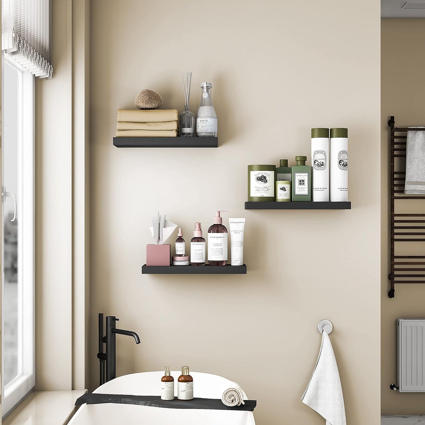 GREENDEW Floating Shelves Invisible Wall Mounted Set of 2, Retro Hanging Wall Decor Shelf 16 x 9 for Living Room, Bedroom, Bathroom, Kitchen (Black)