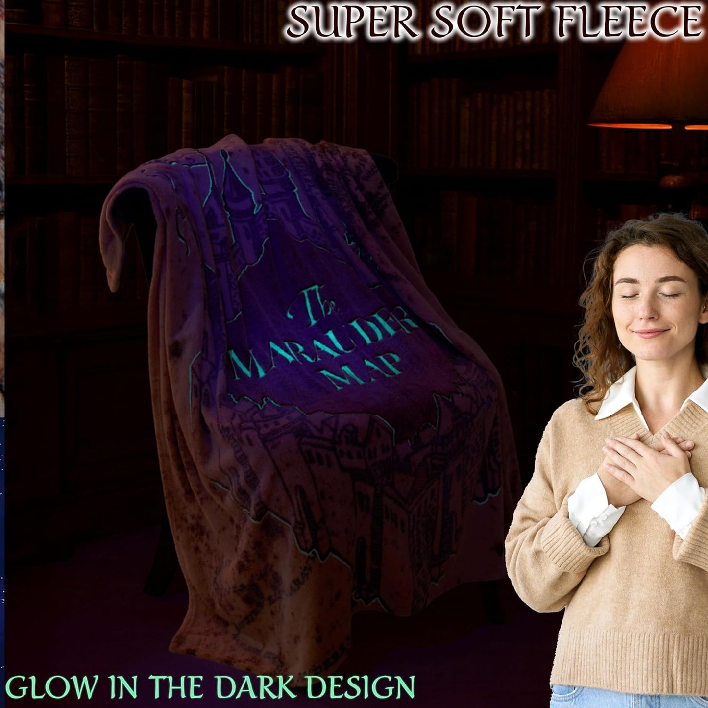 Harry Potter Gifts Glow in The Dark Blanket 51x59” for Kids Teens Adults, Soft Fleece Throw Blanket for Sofa, Bed, Warm Lightweight Cozy Gifts