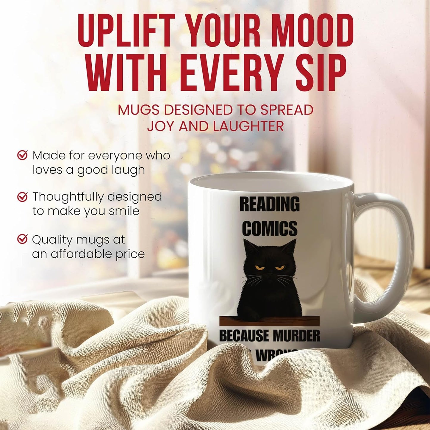 Reading Comics Because Murder Is Wrong Mug - Comic Book Lover Coffee Cup - Superhero Fan Funny Gift From - Graphic Tea Mugs - Cartoon Cups - 11 Oz Ceramic Gifts For Enthusiasts, Birthday, Him, Her