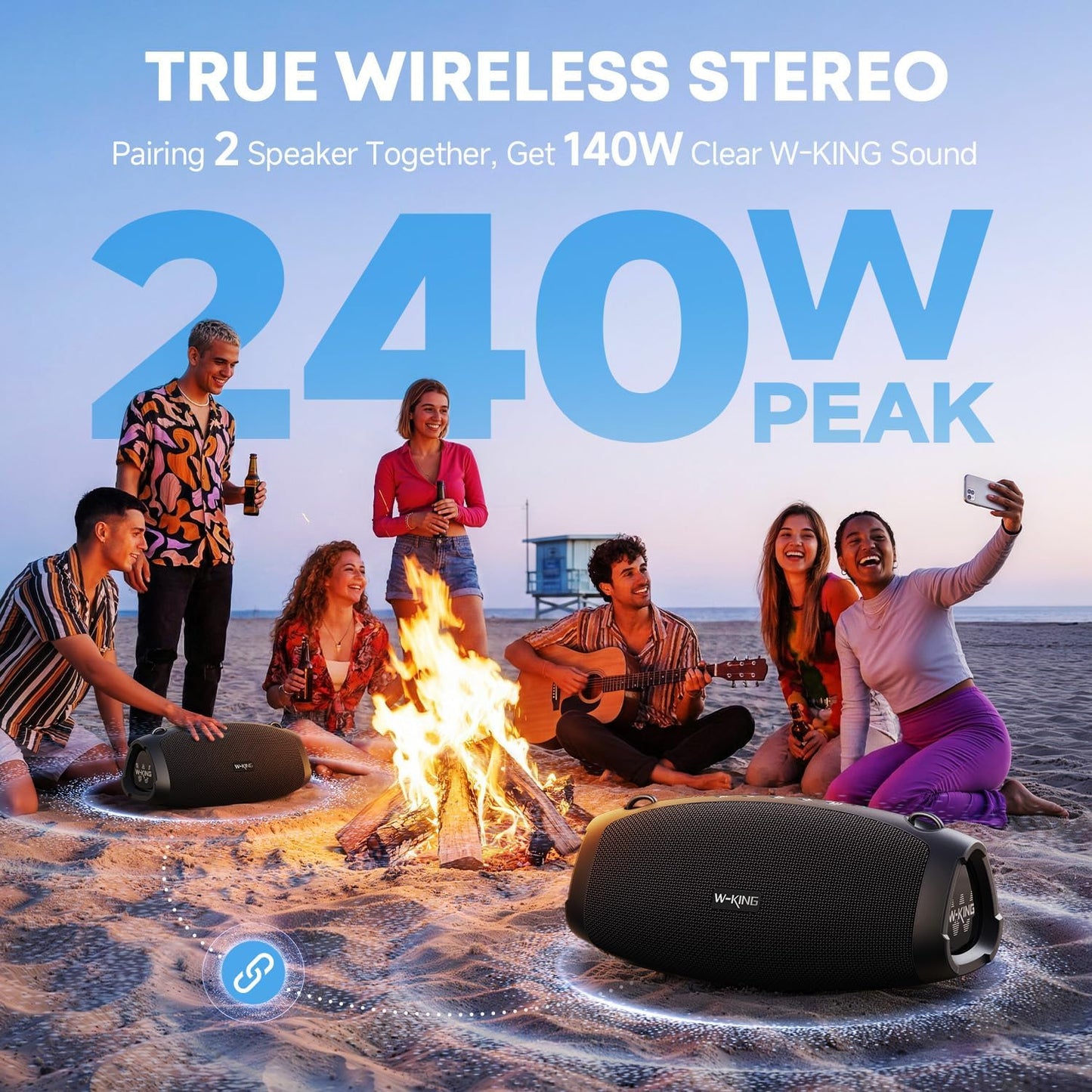 W-KING Bluetooth Speaker, 120W Max Loud Portable Speakers Bluetooth Wireless Boombox, IPX6 Waterproof Party Large Outdoor Speaker, 70W Triple Passive Radiators- Deep Bass/Subwoofer*2, 42H, TF, AUX, EQ