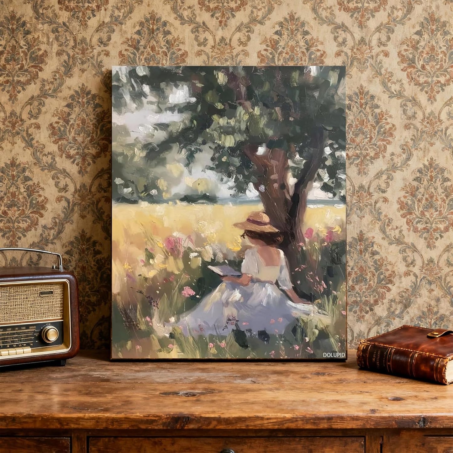 Book Wall Art Woman Reading Bookish Wall Decor Pastel Oil Painting French Country Decor Vintage Cottage Reading Nook Canvas Print Posters for Books Lover Library Office 8x10inch Framed