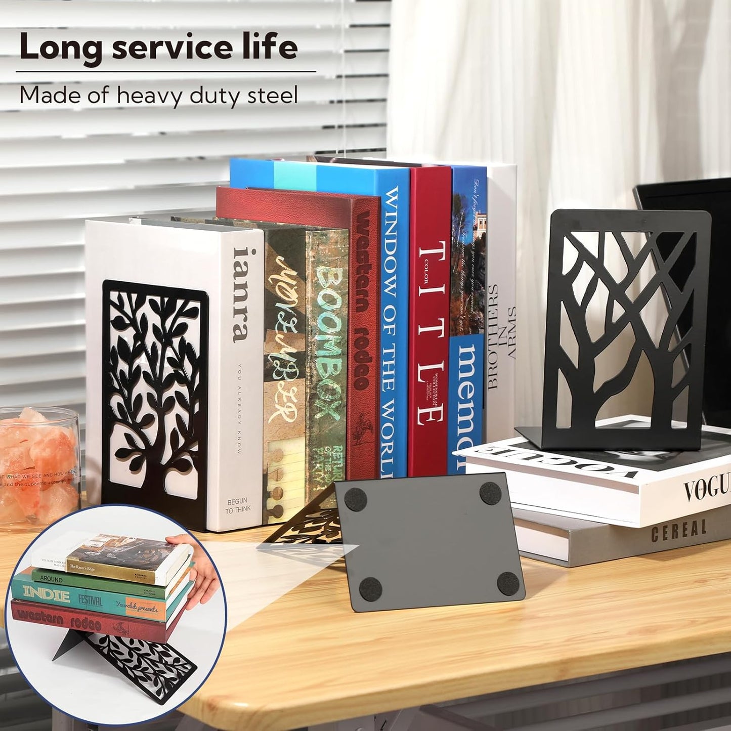20 Pieces Book Ends for Shelves Heavy Duty Bookends Non-Skid Metal Book Holders Black Tree Design Modern Bookends for Shelves Office Home Decorative Book Stopper for Books CD(10 Pair)