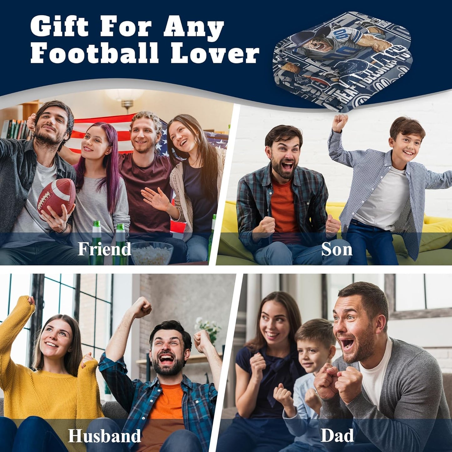 Football Blanket Plush Football Lovers Fan Gifts for Men Women Kids Sport Team Color Style Cozy Flannel Sofa Couch 50"x40".