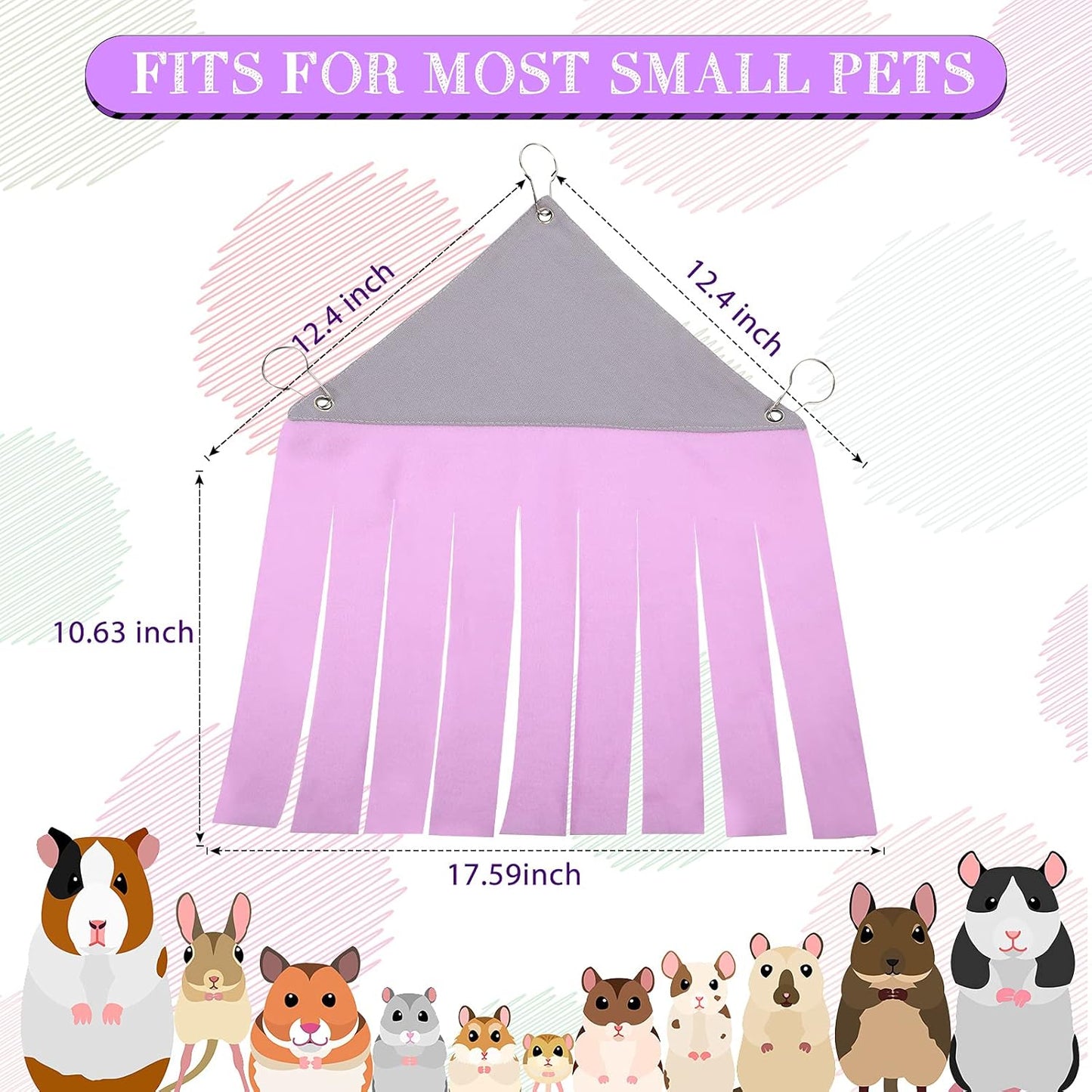 Shappy 2 Pcs Guinea Pig Hideout Hideaway Corner Fleece Toys Cage Accessories Cute Ferret Hammock for Ferrets Chinchillas Hedgehogs Small Pets(Grey with Pink, Grey with Purple, Heart-Shape)