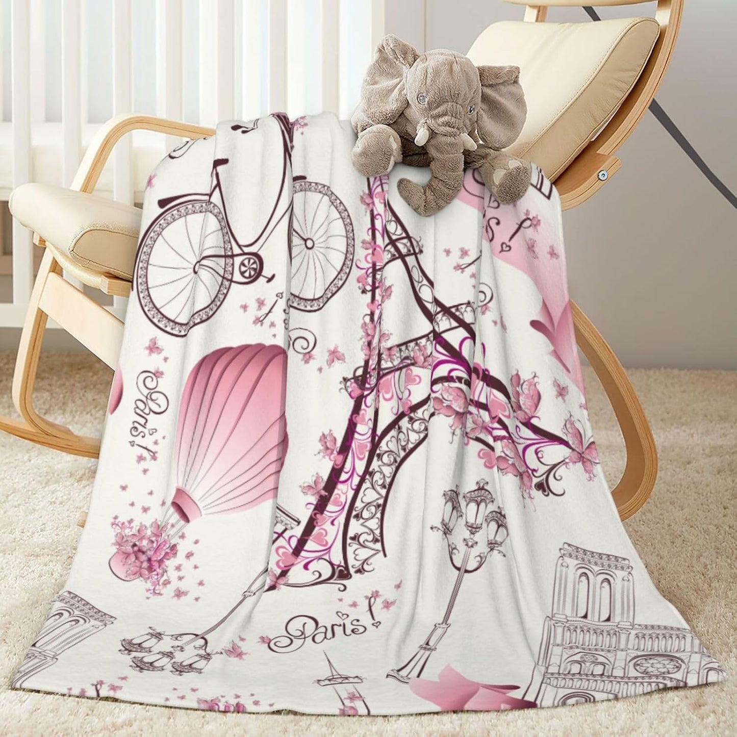 Paris Romance Throw Blankets All Season Ultra Soft Warm Eiffel Tower Fleece Blanket for Home Bed Sofa Couch Chair Outdoor Travel Camping 40x30 Inch