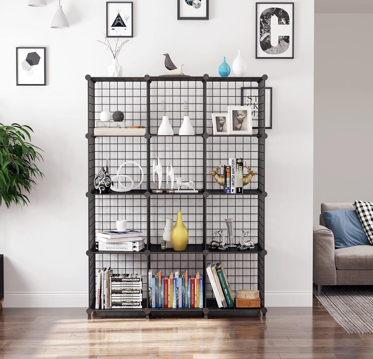 AWTATOS Wire Cube Storage Organizer, Closet Organizers and Storage, Metal 12 Cube Storage Shelves Bookshelf, Portable Closet Clothes Organizer for Bedroom, Home, Office, Black