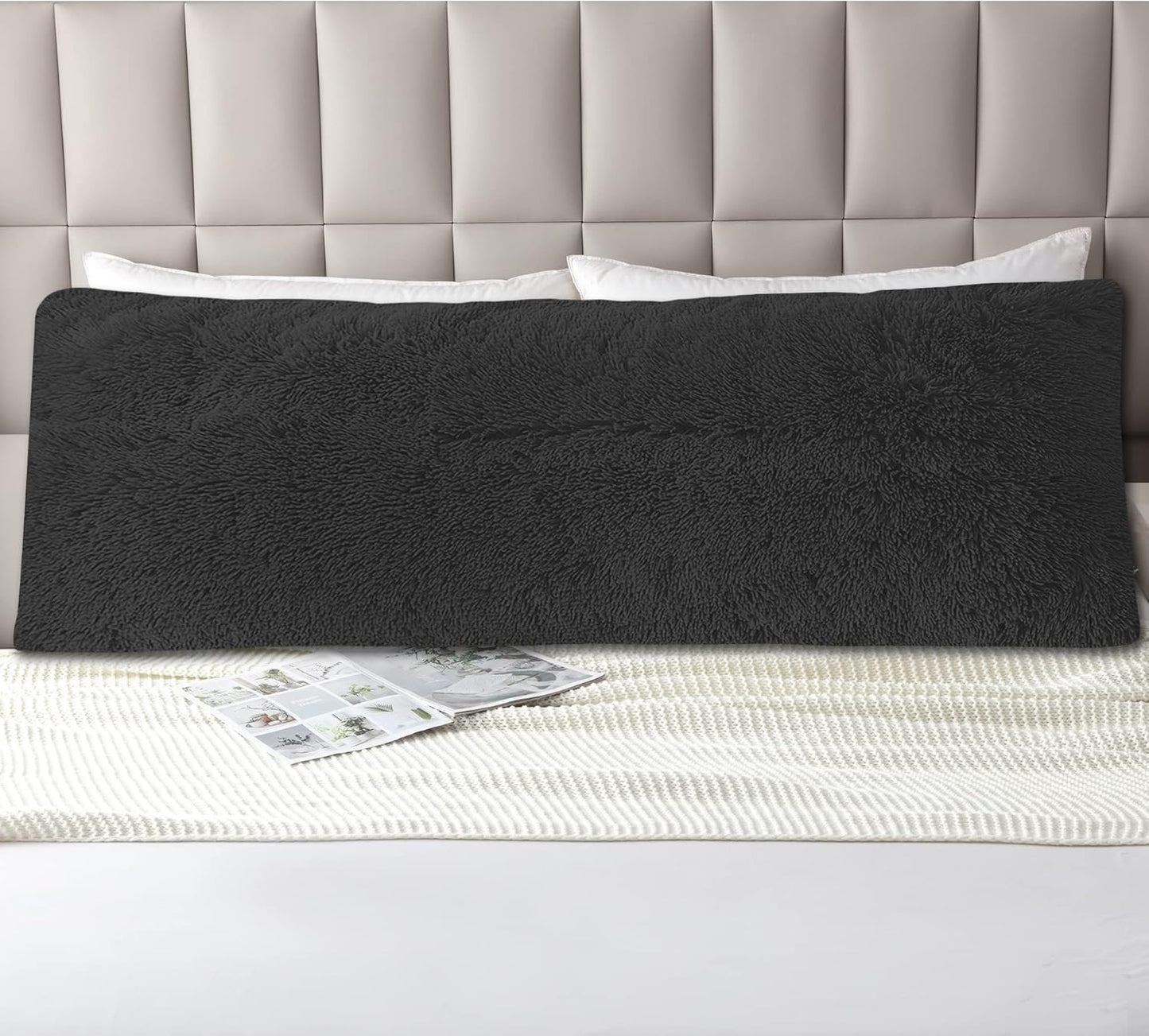 Body Pillow Cover with Zipper,Plush Fuzzy Body Pillow Pillowcase, Faux Fur Sherpa Large Pillow Case for Women Pregnant Side Sleeper Bedding Black Pillow Sham