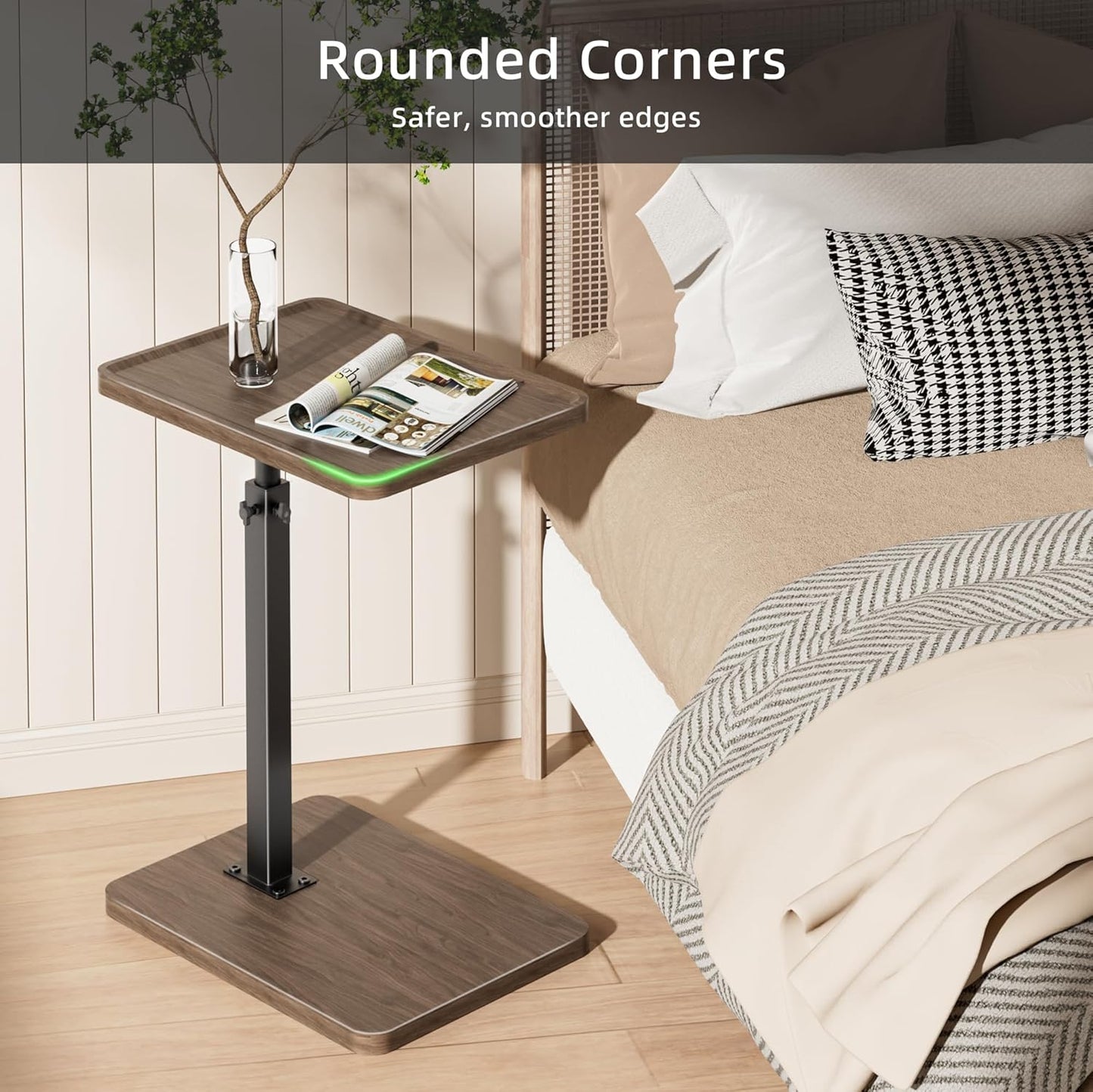 C Shaped End Table Adjustable Height Set of 2,360° Swivel Sofa Table Tray,Couch Tables That Slide Under,C Shaped Side Table for Sofa Living Room,Bedroom,Snack Table (Rustic Brown)