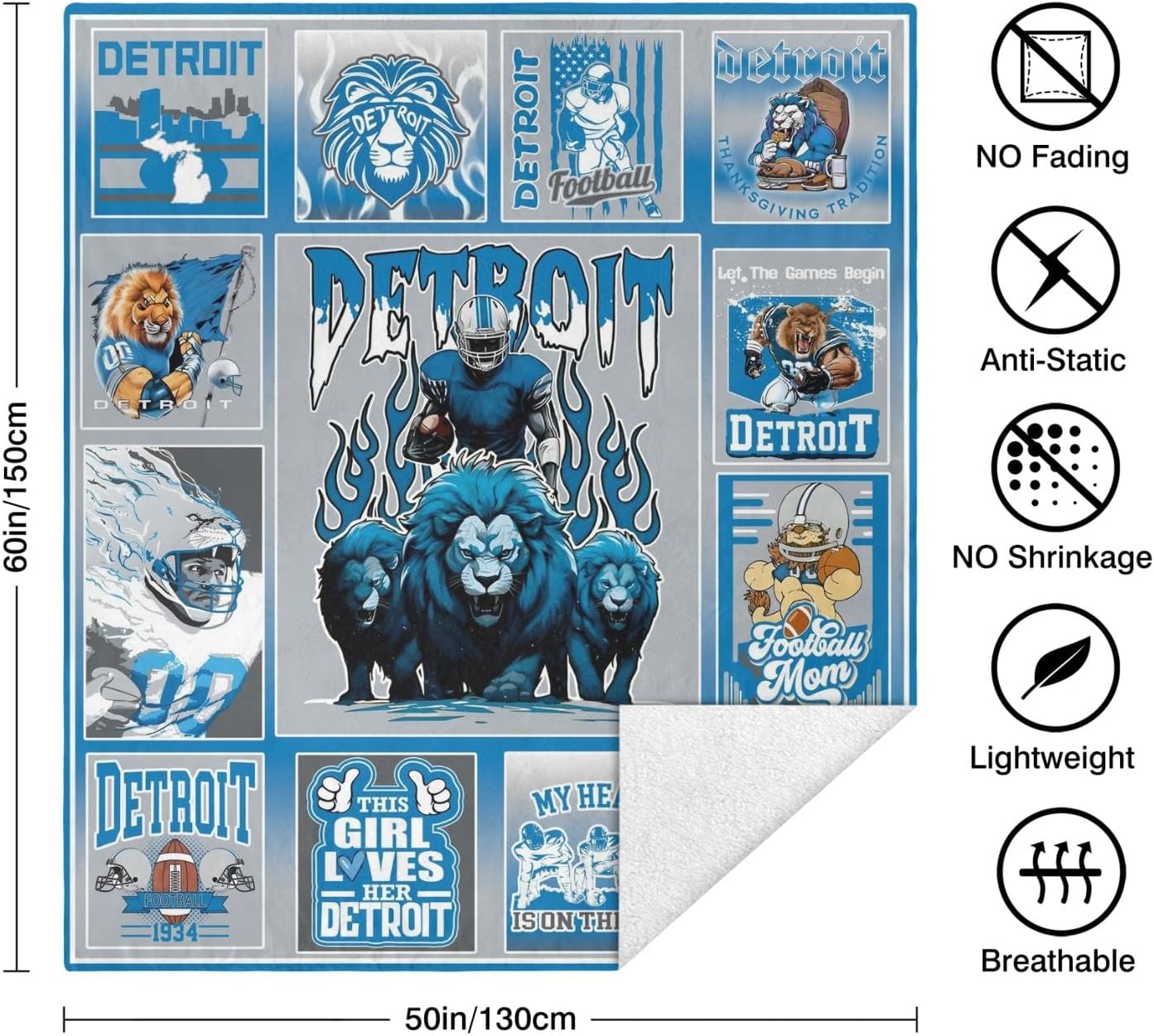 Football City Sherpa Throw Blanket for Football Fans Gifts,Ultra Soft Flannel Blankets,Double Layer Fabric Warm Blankets,60" X 50"