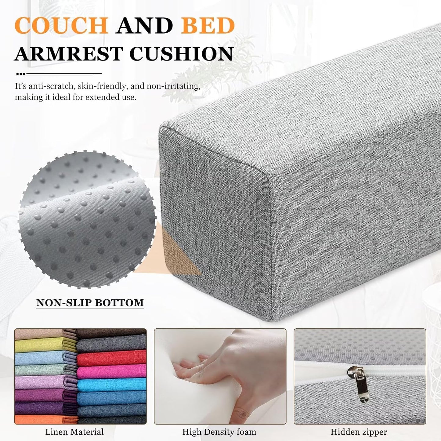 2 Pack Couch Arm Rest Pillow Linen Armrest Cushion, High Density Foam Pillows, Removable & Washable Headboard Elbow Support for Armchair Sofa Bed,Dark Gray,7.9x7.9x19.7