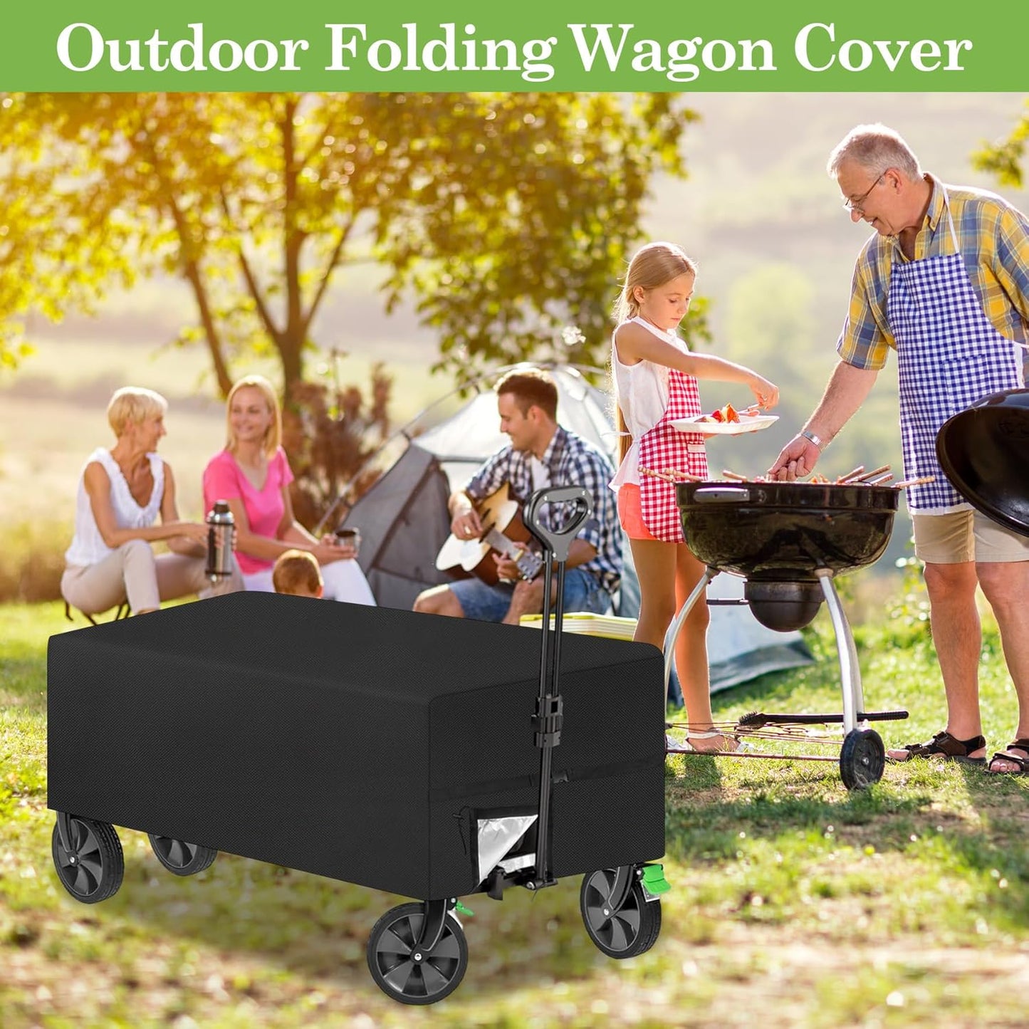 Klmnop Extended Wagon Cover, Waterproof 420D Silver-Coated Oxford Fabric, 54" L x 22" W x 24" H Heavy-Duty Dust-Proof Folding Wagon Cover for Outdoor Camping Beach Garden Cart(Black)
