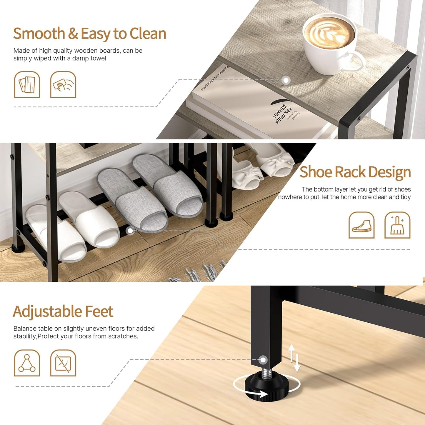 2-Tier Narrow Side Table & 3-Tier Bookshelf