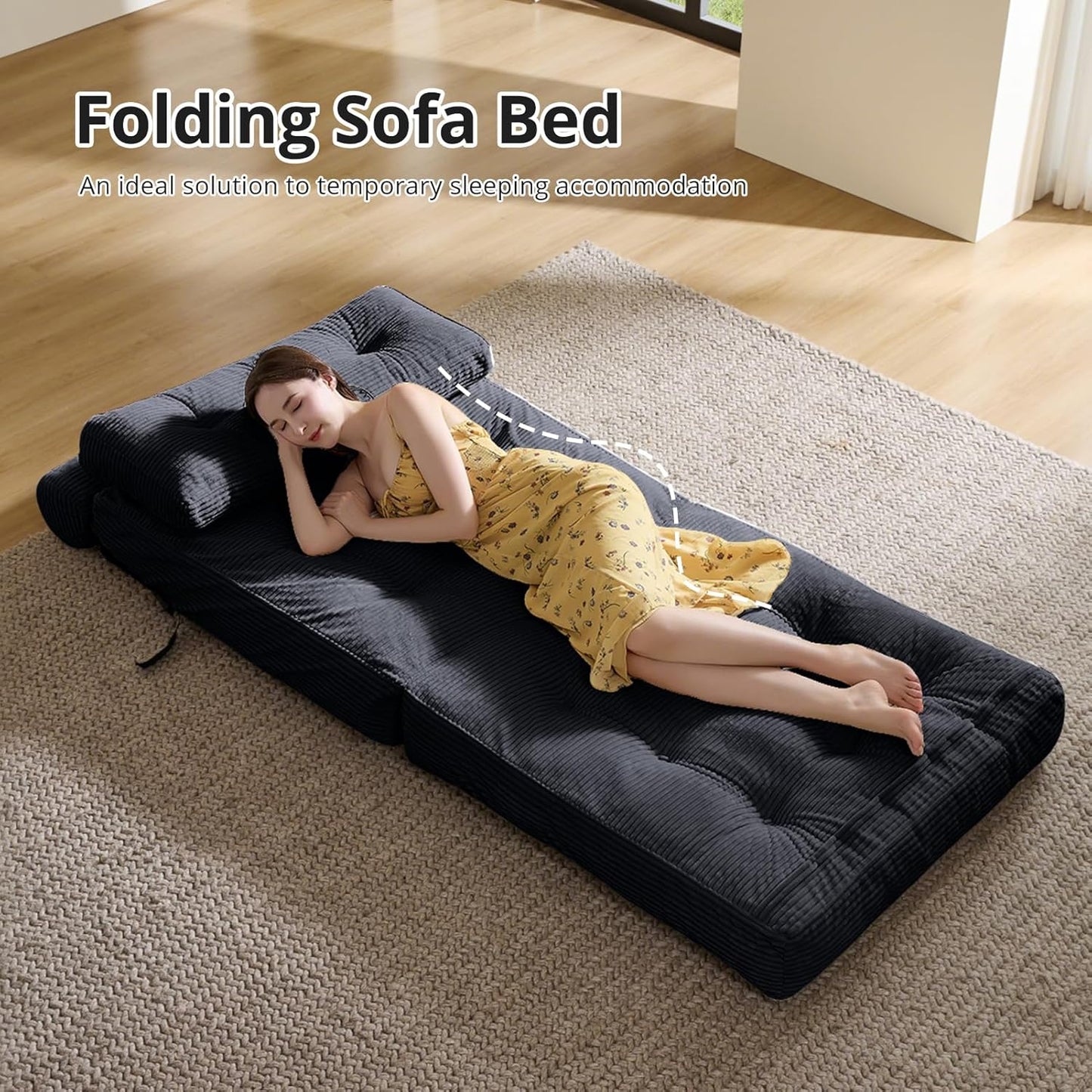 Folding Sofa Bed, Convertible Sleeper Chair with Pillow, Foldable Mattress with Back Support, Portable Floor Sofa Lounge for Living Room Bedroom Dorm