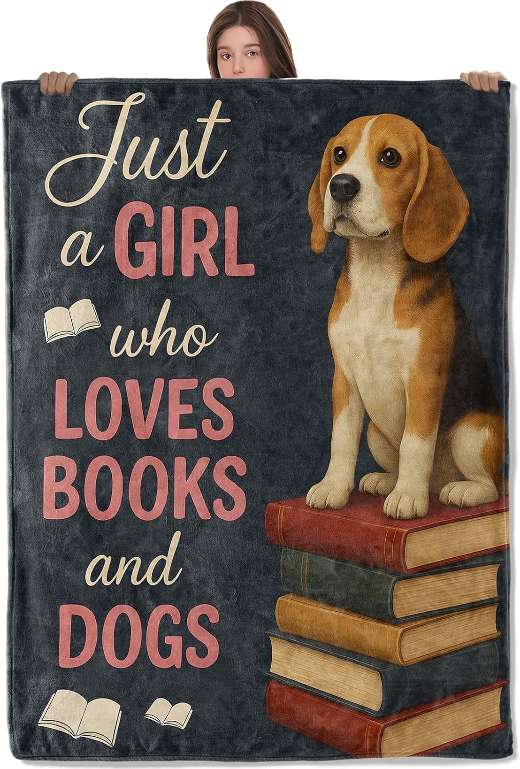 Just a Girl Who Loves Books and Dogs Blanket, Comfy & Warm Flannel Cute Beagle Throw Blanket for Couch, Gifts for Women Kids, Soft Fuzzy Lightweight Travel Bed Blankets for Decor 50"×60"