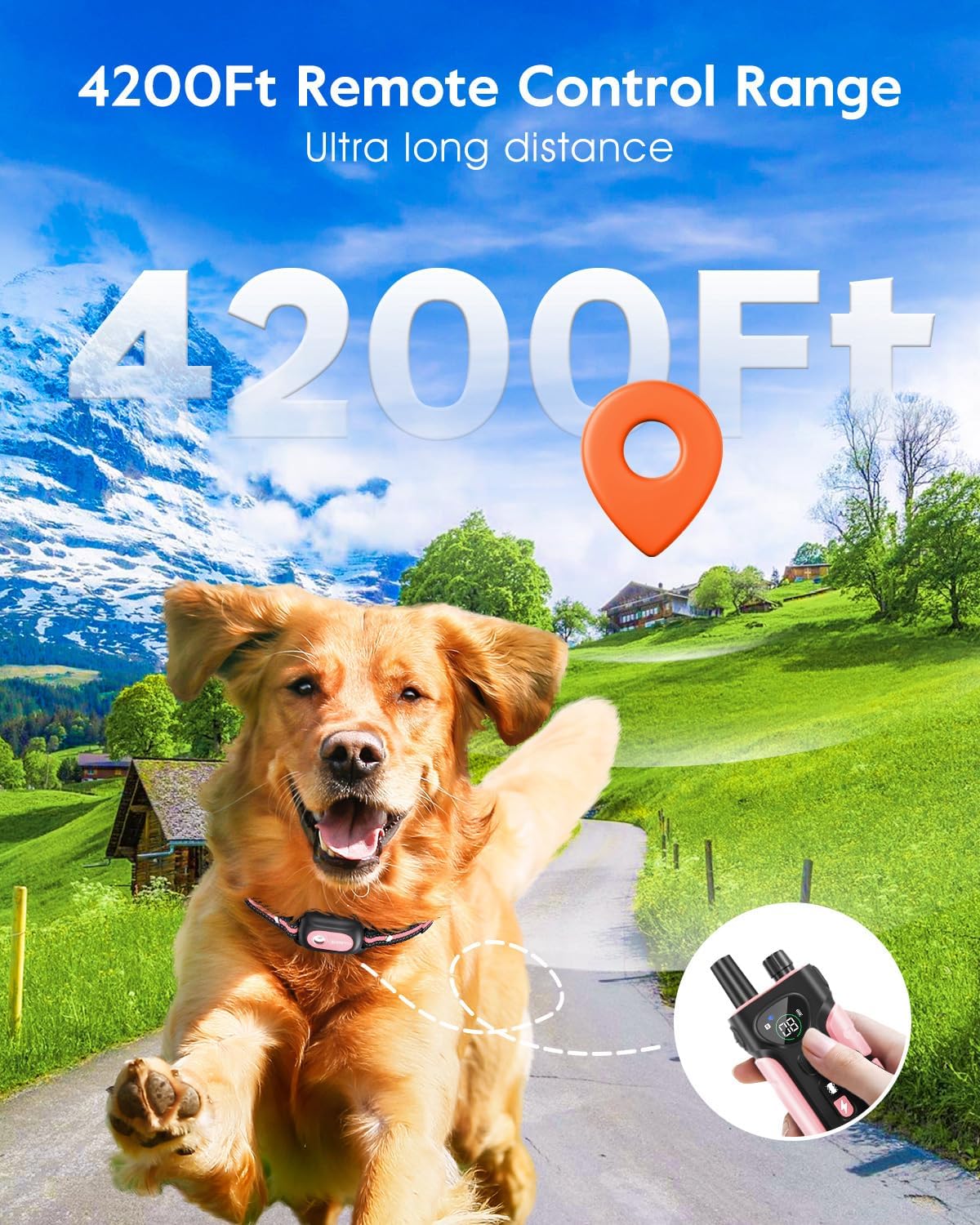 SLOPEHILL Dog Shock Collar,4200FT Dog Training Collar with Remote,IPX8 Waterproof E-Collar with Beep,Vibration,Shock,Flash Light,No Shock Mode,Electric Shock Collar for Small Medium Large Dog,Pink