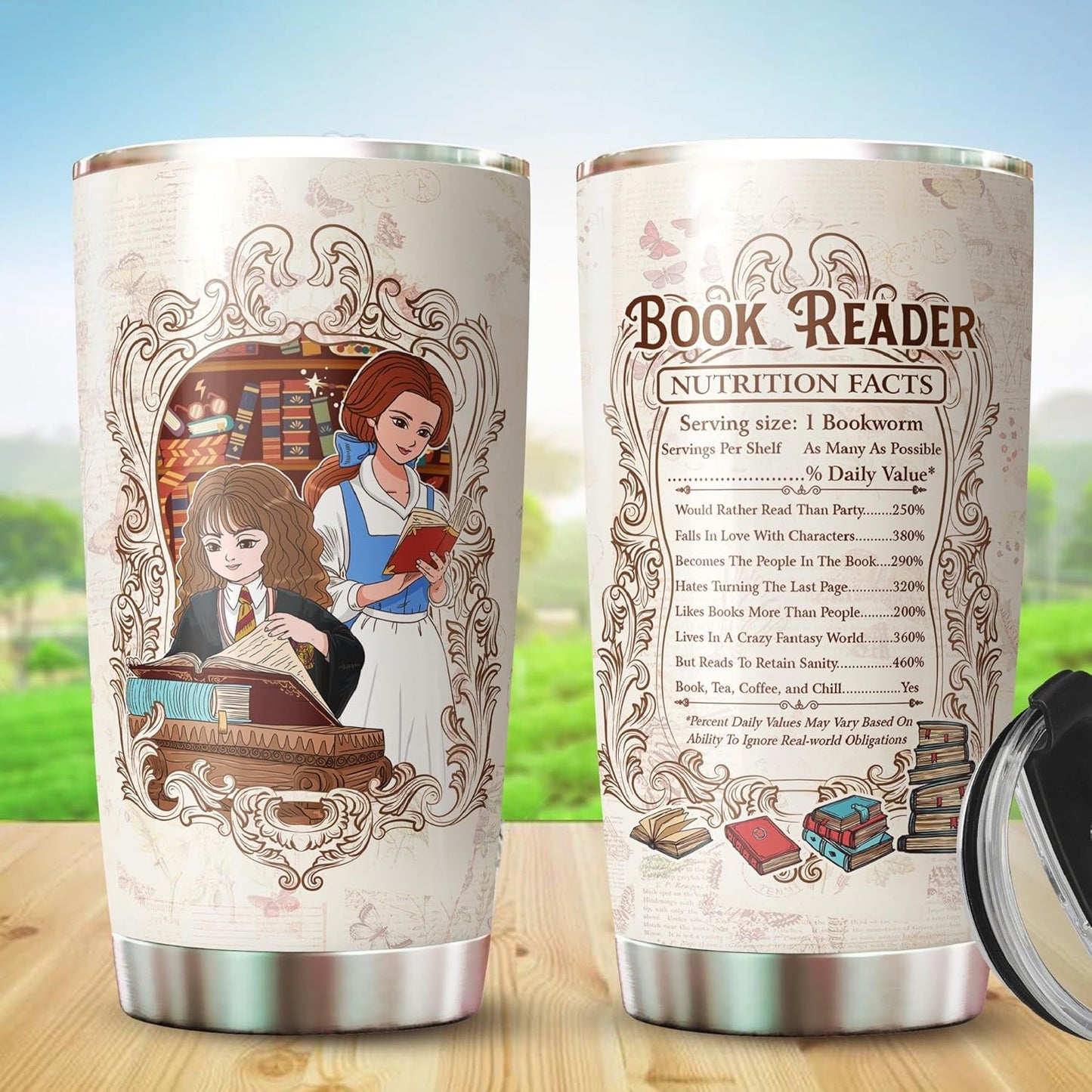Book Lover Tumbler - Stainless Steel Insulated Drinking Cup - 20 oz - for Hot and Cold Drinks - Gift for Book Readers, Nerd, Bookworms