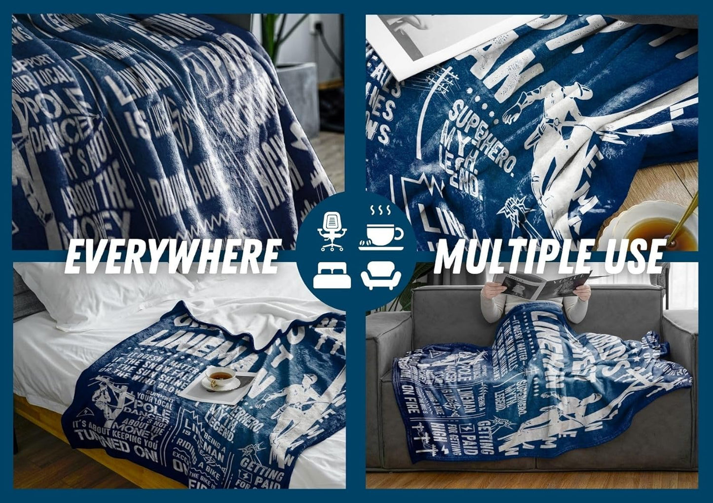 Lineman Funny Gifts, Bed Flannel Plush Blankets Throw, for Electrician, Dad, Husband, Father's Day, Christmas, Birthday (50"x 65")