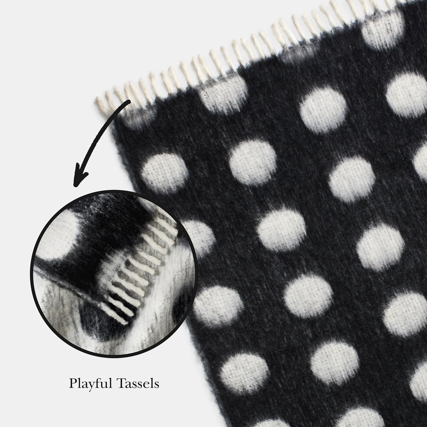 kate spade new york Dots Throw, 50" x 70", Mohair Blend Decorative Throw for Couch, Bed, Sofa, Brushed Dots Design with Fringe, Home Decor for Living Room, Bedroom, or Dorm, Black & White
